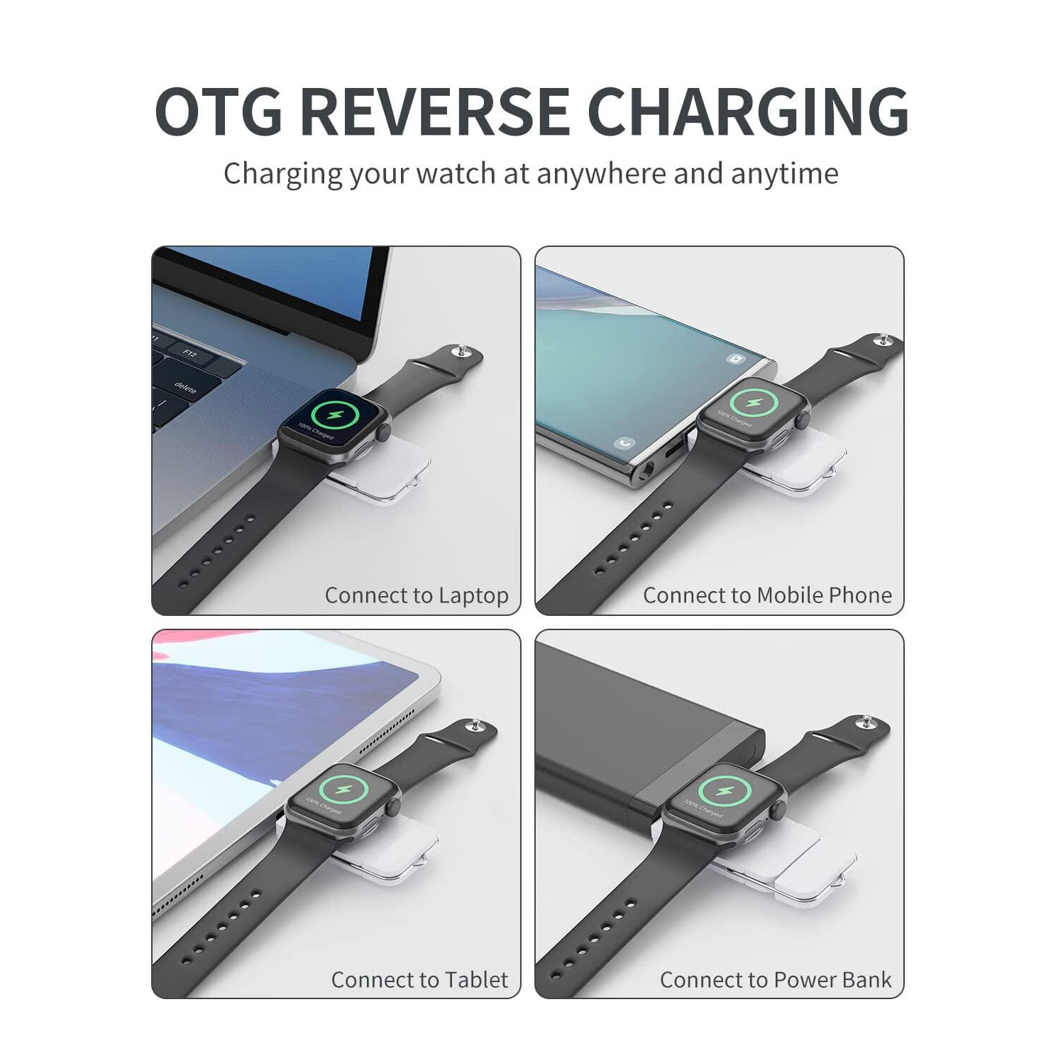 UNIGEN Uniport Magnetic Watch Portable Charger with USB C & USB A Port [OTG] Compatible with 9/8/7/SE/6/5/4/3/2/1-White