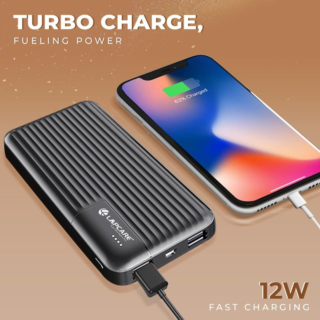 LAPCARE Smart Tank VI 20000mAh Fast Charging Power Bank | Dual USB Port | Led Indicator | Compact & Slim Design | Made in India | Type C and 2 USB Ports, 12W Fast Charging Power Bank