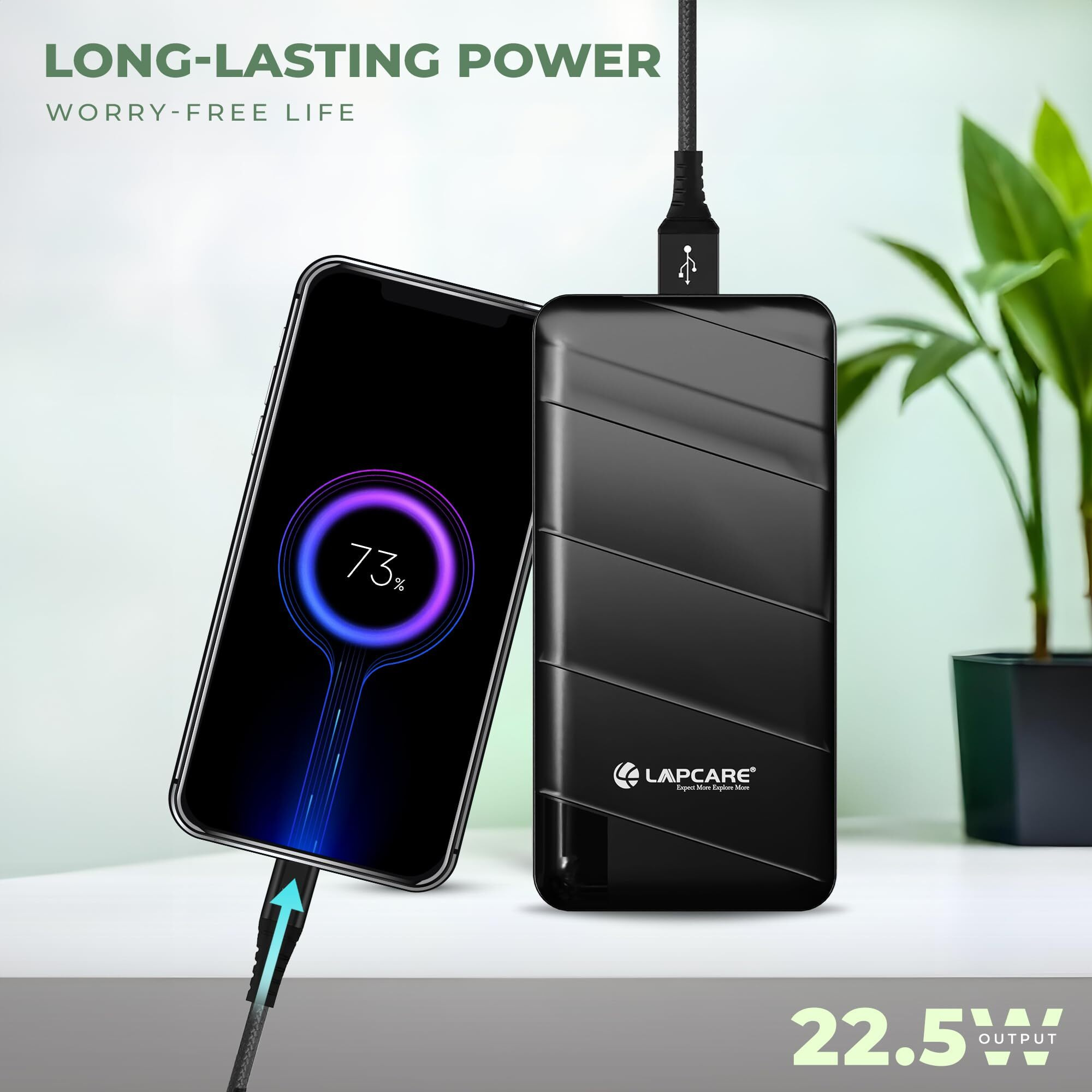 LAPCARE Blaze Pro 20000mAh Powerbank | 22.5w PD Fast Charging | Lite Waight | Dual in - Out Port (Type-C + Dual USB) | Smart Chip Protection for iPhone and Android Devices | Made in India