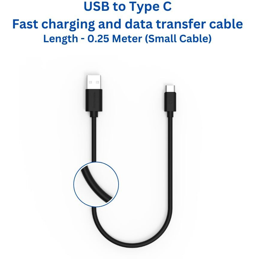 twance Small 0.25 Meter USB-Type C 3.1A fast charging & 480 Mbps high speed data transfer cable| Black Color| Compatible with Samsung, moto, Oneplus, VIVO, Realme, Nothing & any C port enable device