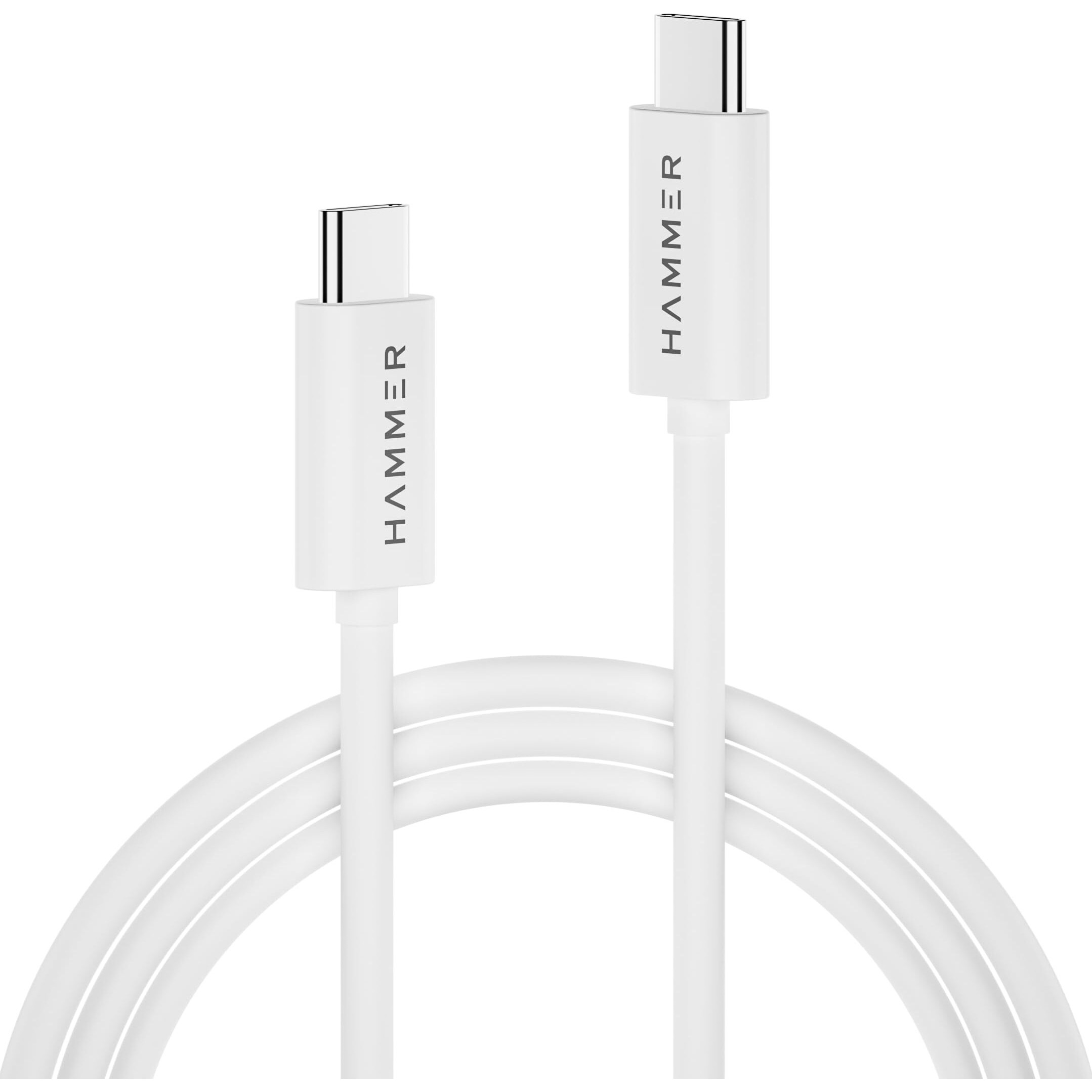 HAMMER 1.5 Meter Type C to Type C 5A (100W) PD Fast Charging Cable with EMK Chip, Rapid Data Transfer, Anti-Breakage Wire, Compatible with all C-Type Enabled Devices (White)