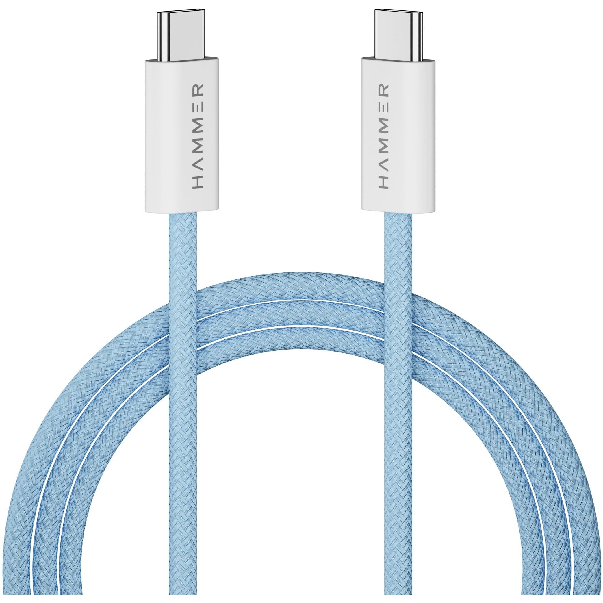 HAMMER Type C to Type C Cable 65W Braided, PD Fast Charging, Data Sync, 1.5 Meter Tangle Free Wire, Compatible with all C-Type Enabled Devices (Blue)