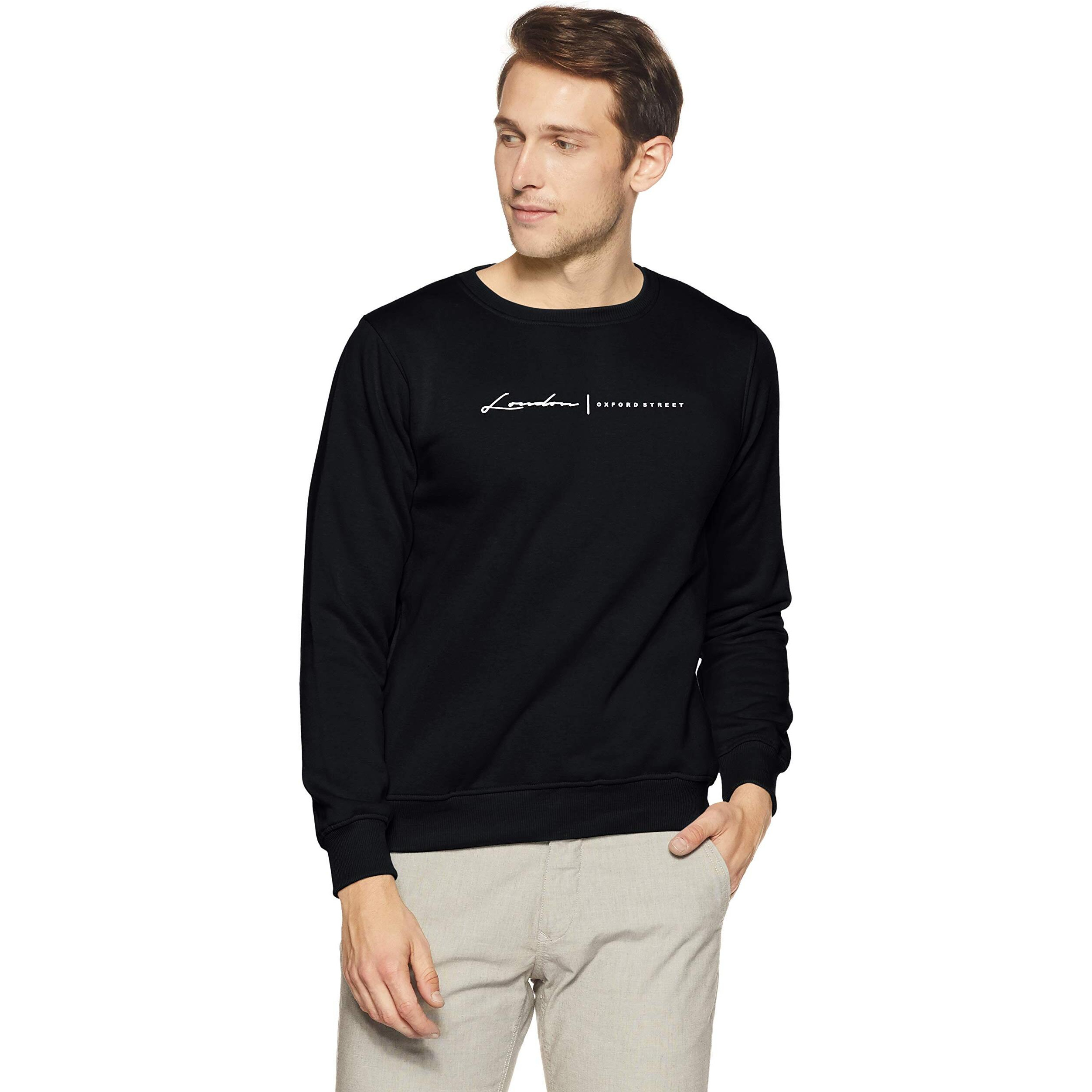 Qube By Fort Collins Men's Regular Fleece Round Neck Sweatshirt (929241 SMU_Black_XL)