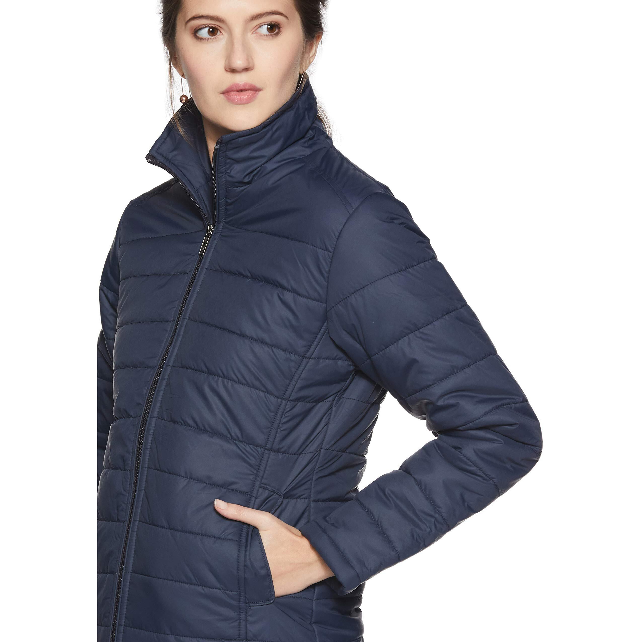 Qube By Fort Collins Nylon Women's Parka Standard Length Coat (24702 Smu_Navy Blue_L)