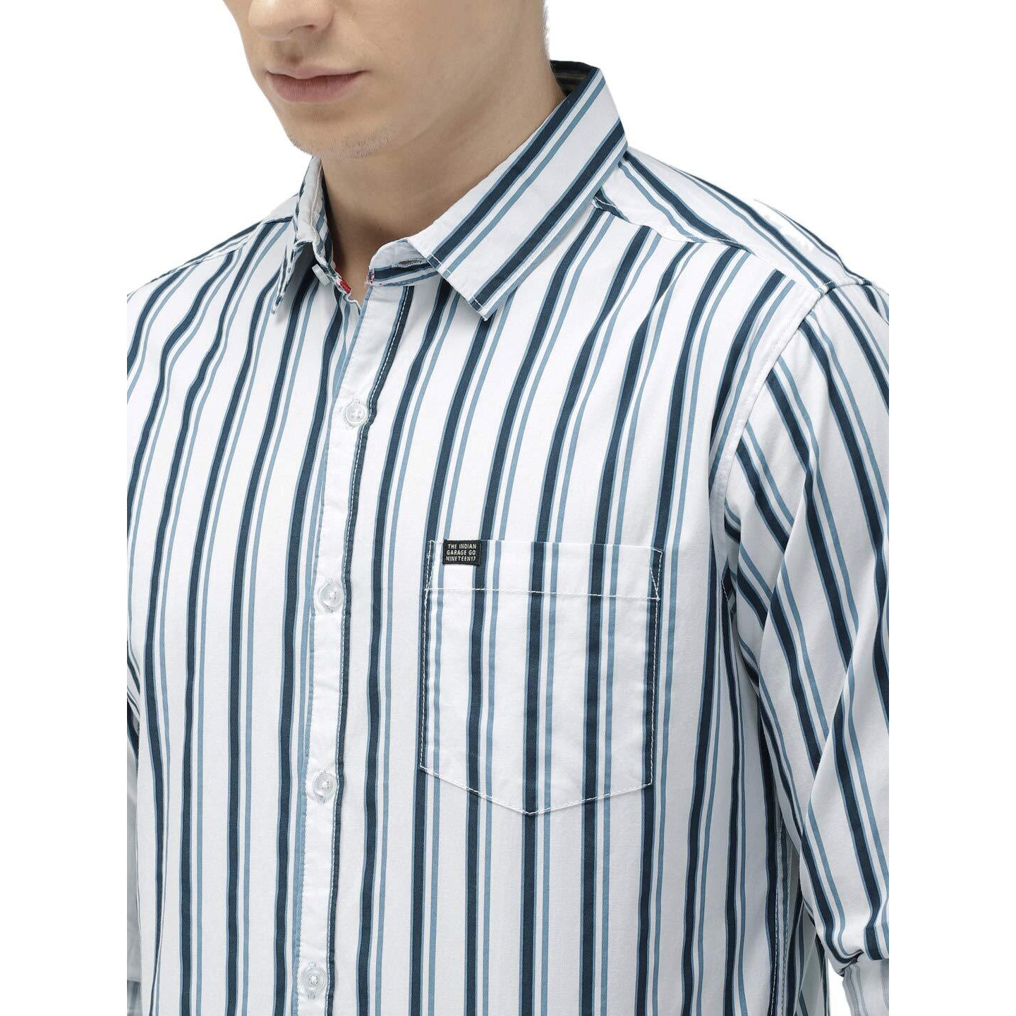The Indian Garage Co Adult Men's Striped Slim Fit Shirt (0619-SH04-04_White 2XL)