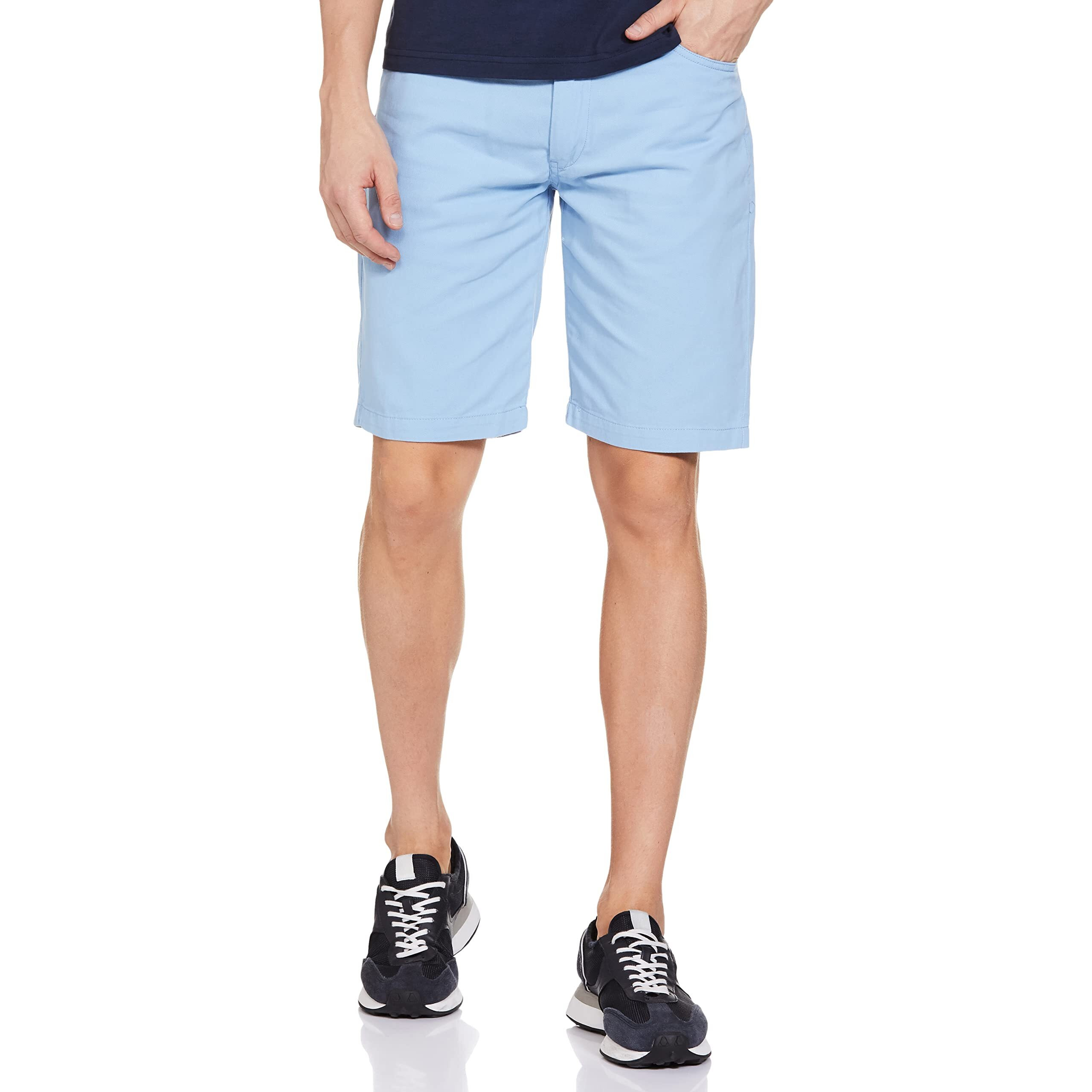 The Indian Garage Co Men Slim Fit Solid Mid-Rise Chino Shorts Lt Blue