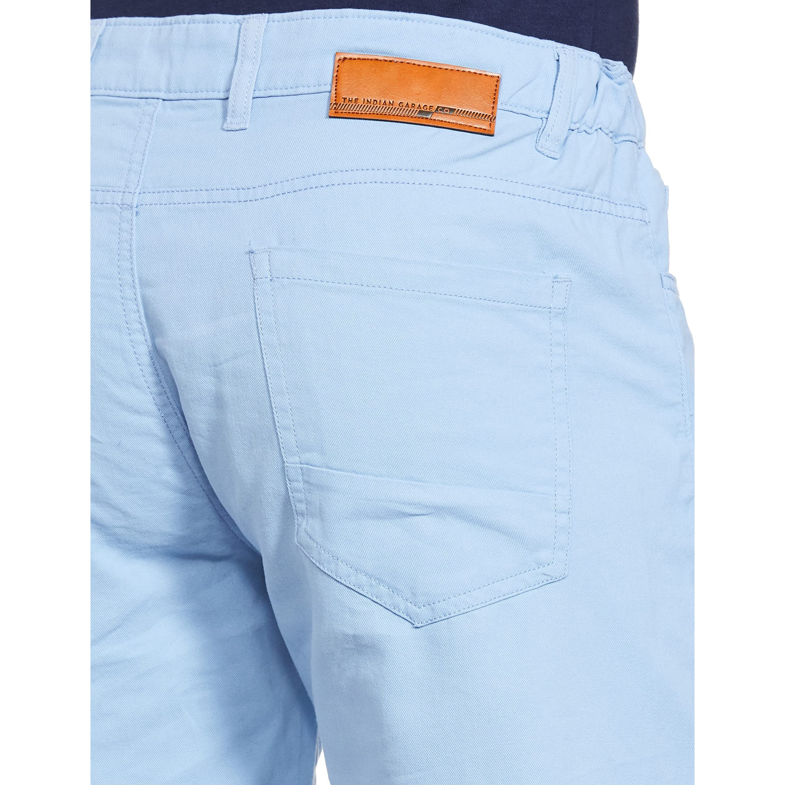 The Indian Garage Co Men Slim Fit Solid Mid-Rise Chino Shorts Lt Blue