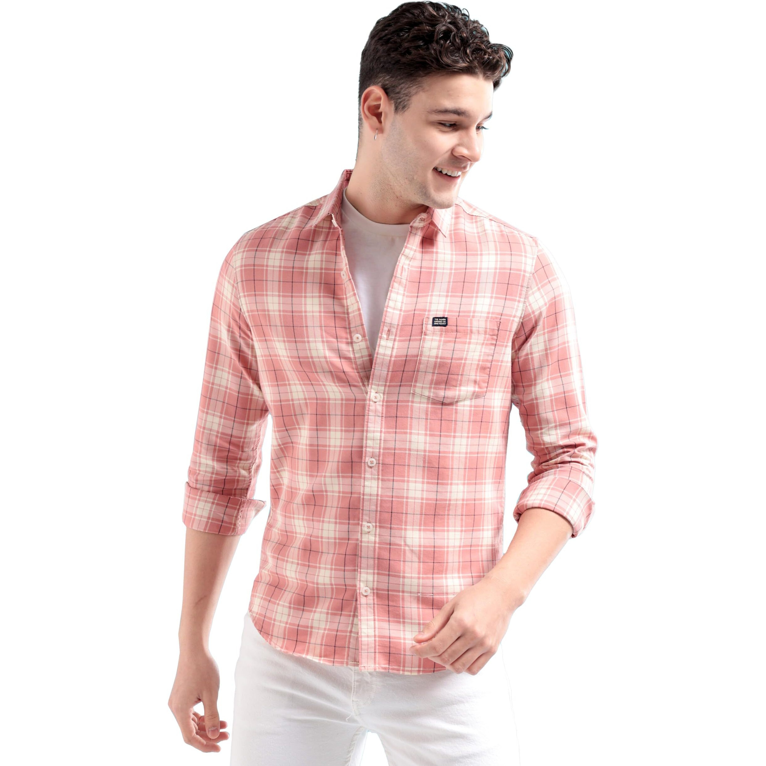 The Indian Garage Co Men's Slim Fit Shirt (0422-SH191-03_Coral M)