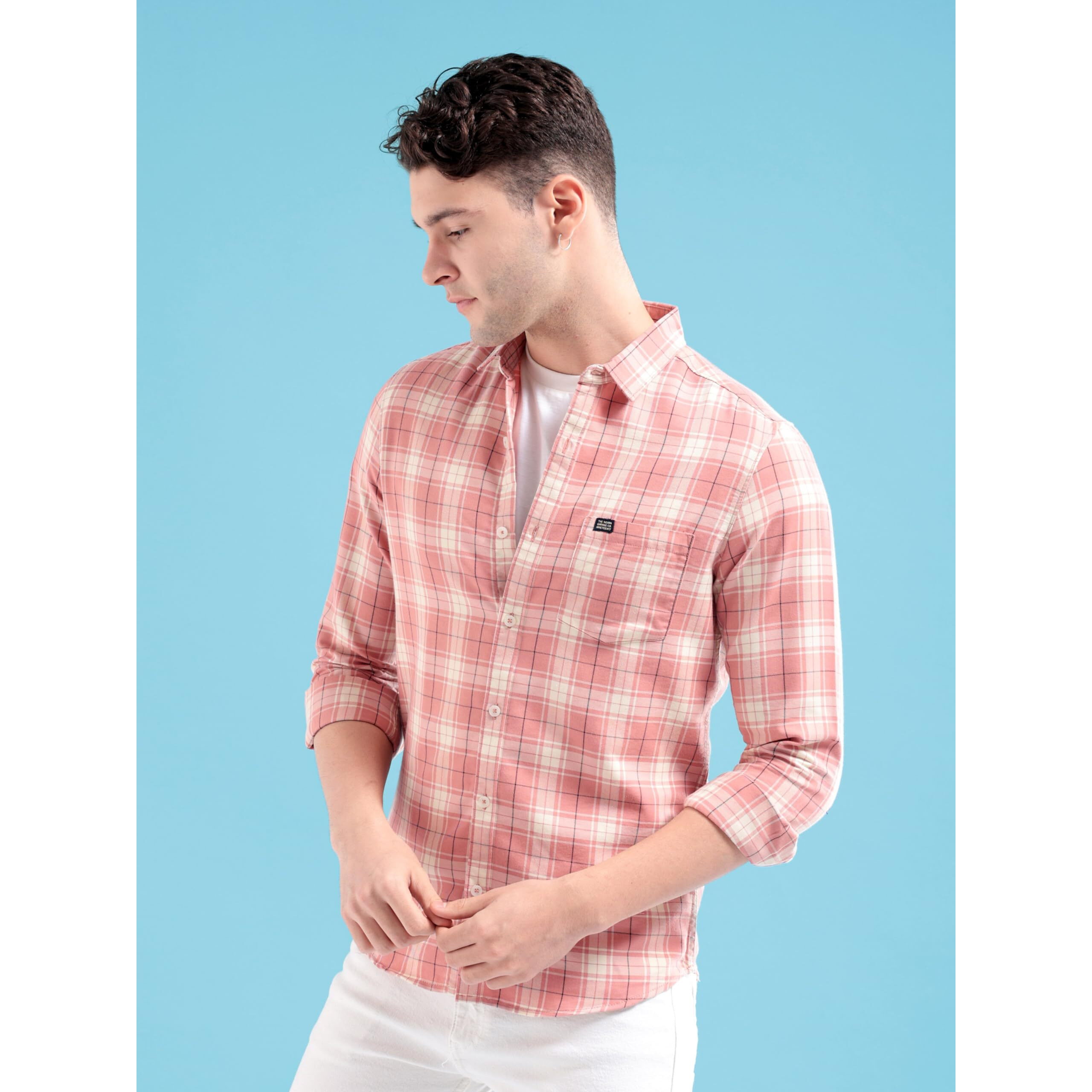 The Indian Garage Co Men's Slim Fit Shirt (0422-SH191-03_Coral M)
