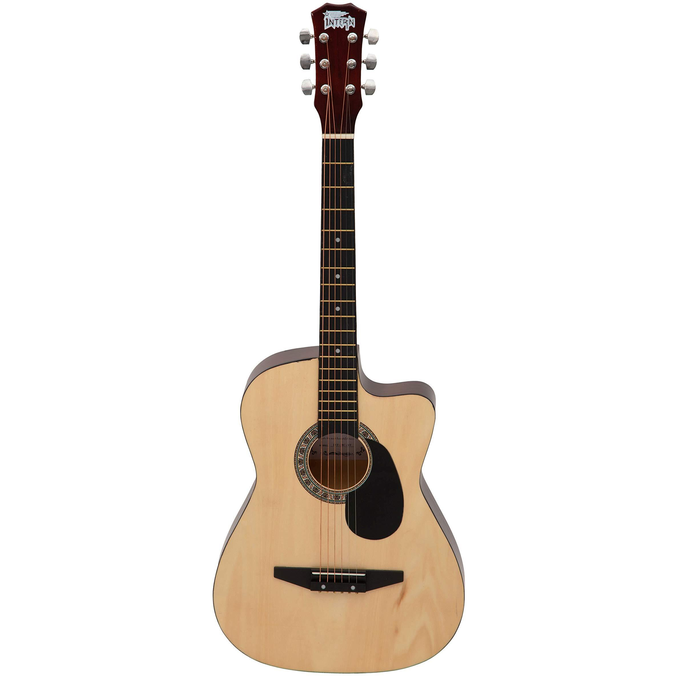 Intern INT-38C-NT-G 38 Incheses lindenwood Right HAnded Acoustic Guitar Kit With Bag, Strings, Pick And Strap (Natural, 6-Strings)