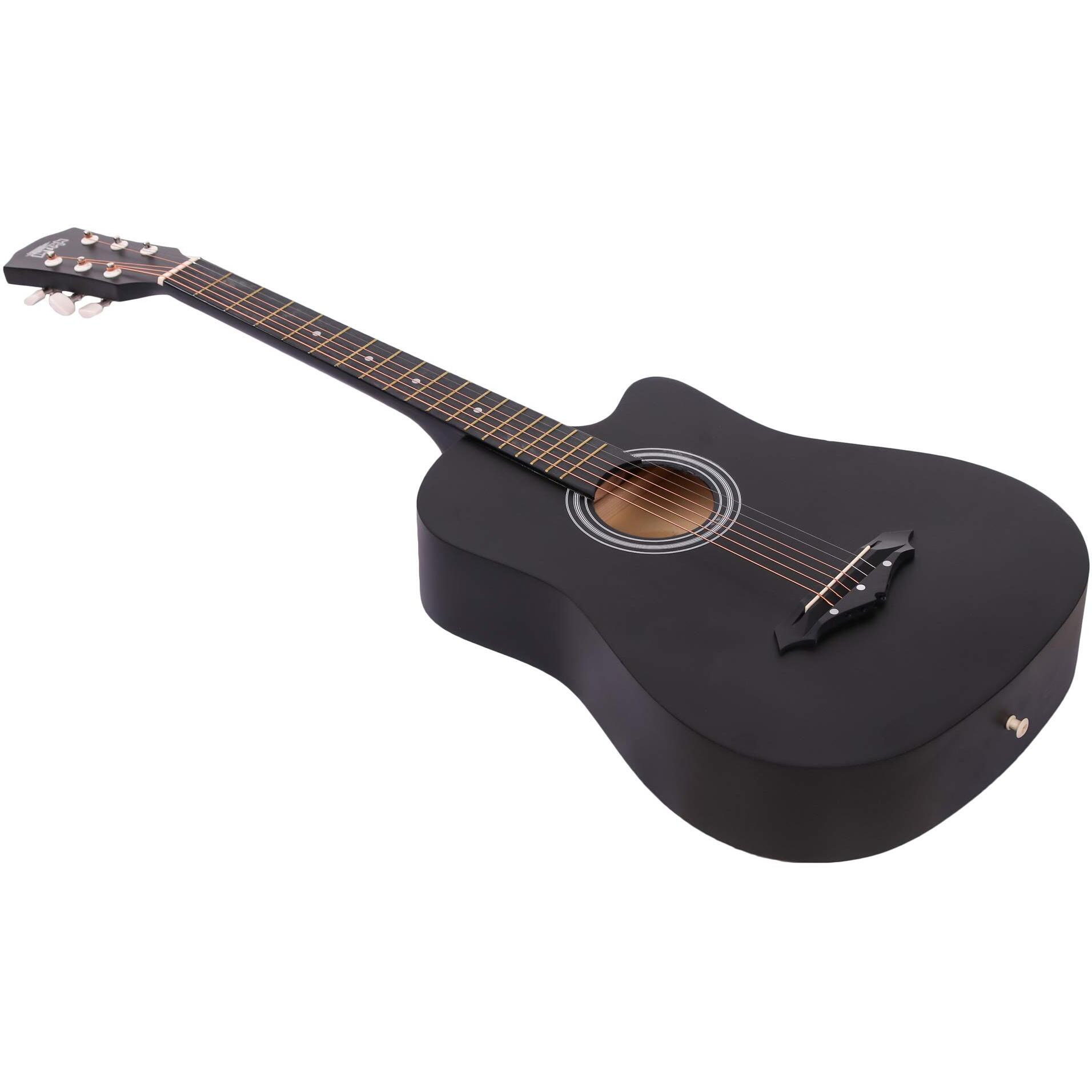 Intern 38C Ebony Wood Cutaway Design Acoustic Guitar with Picks And Carry Bag (Black)