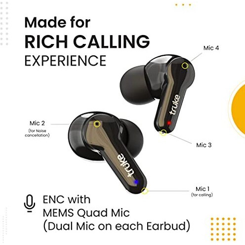 truke Buds Q1 True Wireless in Ear Earbuds with mic, 30H Playtime and Fast Charge, ENC, AAC Codec, Dedicated Gaming Mode, BT 5.1, IPX4 (Black)