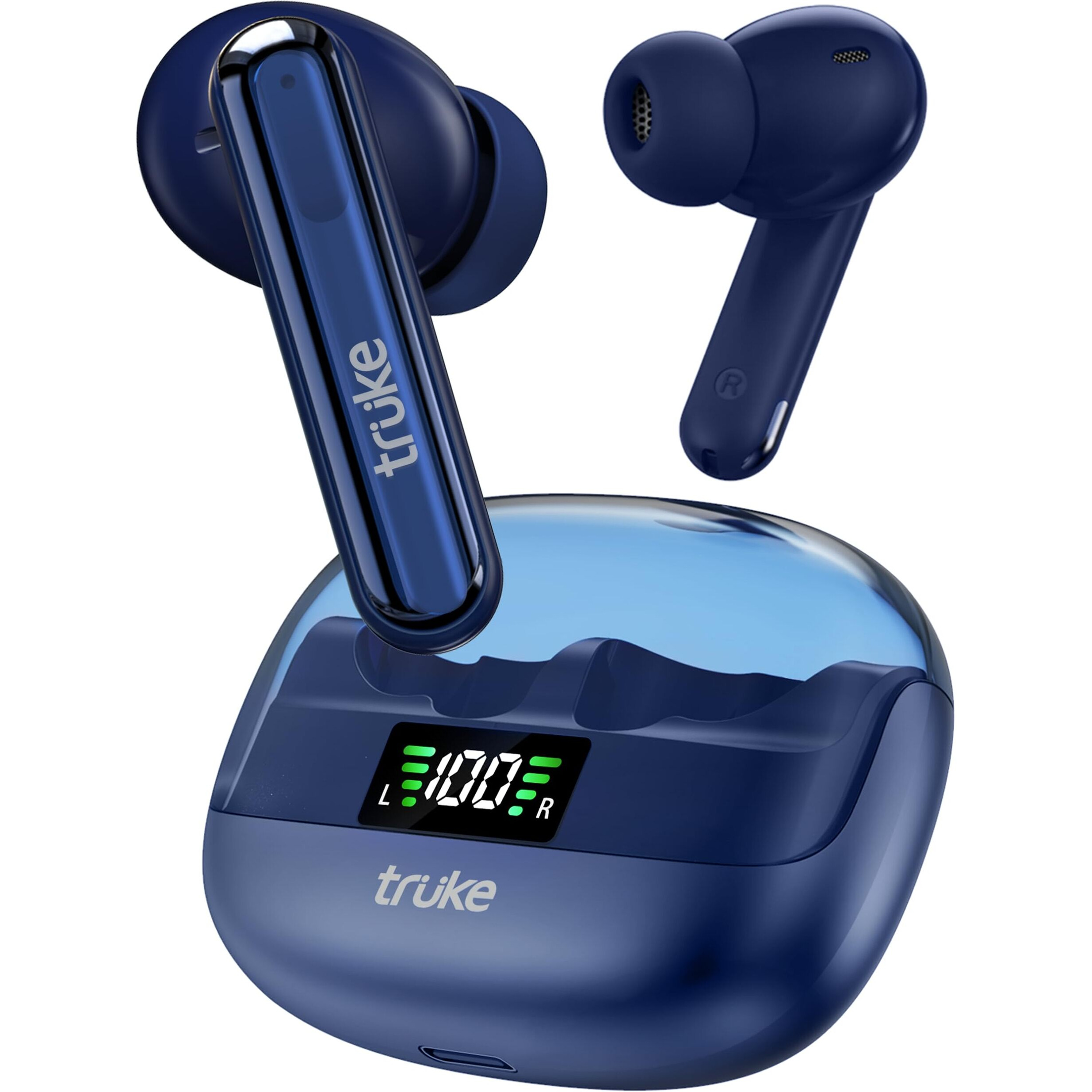 truke Newly Launched Buds Vibe True Wireless in Ear Earbuds with 35dB Real ANC + Quad Mic ENC, 13mm Big Speaker, 4 EQ Modes, 48H Playtime, Fast Charge, 40ms Low Latency, AAC Codec, BT 5.3, IPX5(Blue)