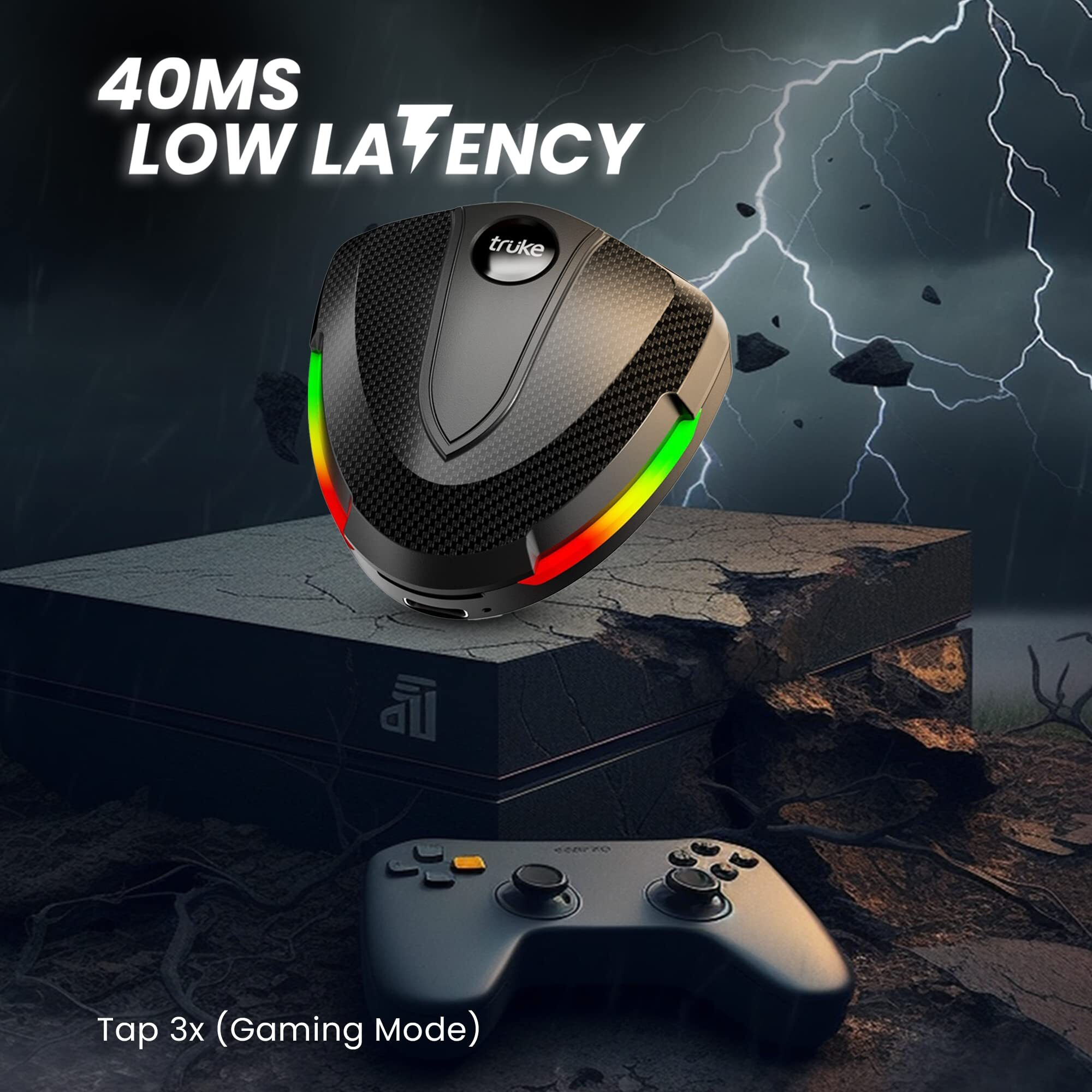 truke Newly Launched BTG Storm Gaming Earbuds with 40ms Ultra-Low Latency, 13mm Titanium Drivers, ENC, 50H Playtime, Fast Charge, BT 5.3, IPX5 (Black)