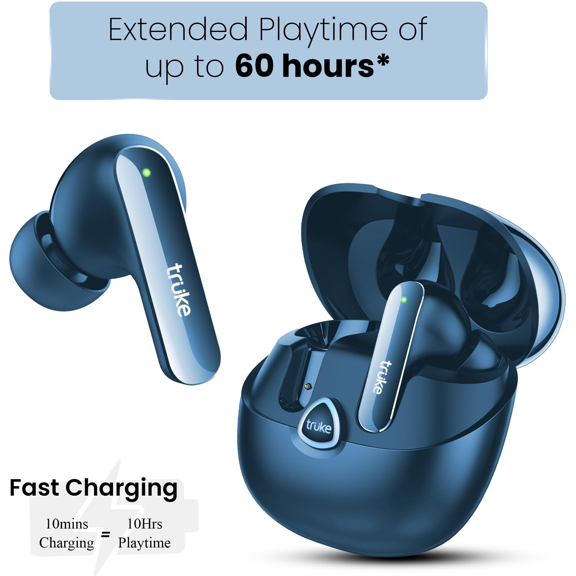 truke Buds F1 Ultra True Wireless in Ear Earbuds Spatial Audio Experience, 60H Playtime Ear Buds, Quad Mics Crystal-Clear Calls, Fast Charging, Bluetooth 5.3, Noise Cancellation, Gaming Mode (Blue)
