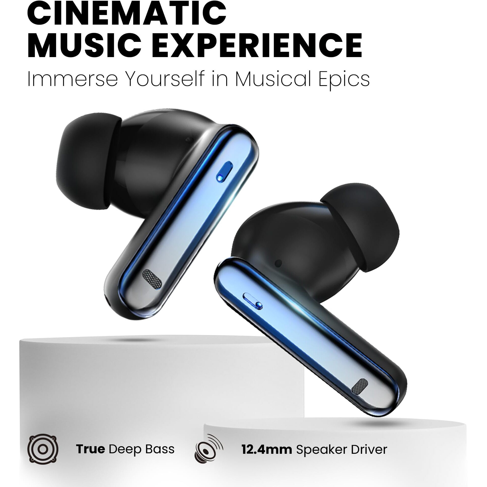 truke [Just Launched Buds Q1 Lite True Wireless Earbuds with 48H Playtime, Crystal-Clear Calls, Fast Charging, Elegant Royal Design, Bluetooth 5.4, Noise Cancellation, Gaming Mode, Brand Warranty