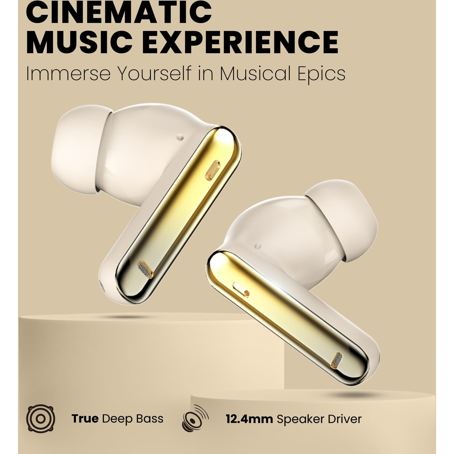 truke New Launched Q1 Lite True Wireless in Ear Earbuds, 48H Playtime Ear Buds, Crystal-Clear Calls, Fast Charging, Elegant Royal Design, Bluetooth 5.4, Noise Cancellation, Gaming Mode (Gold)