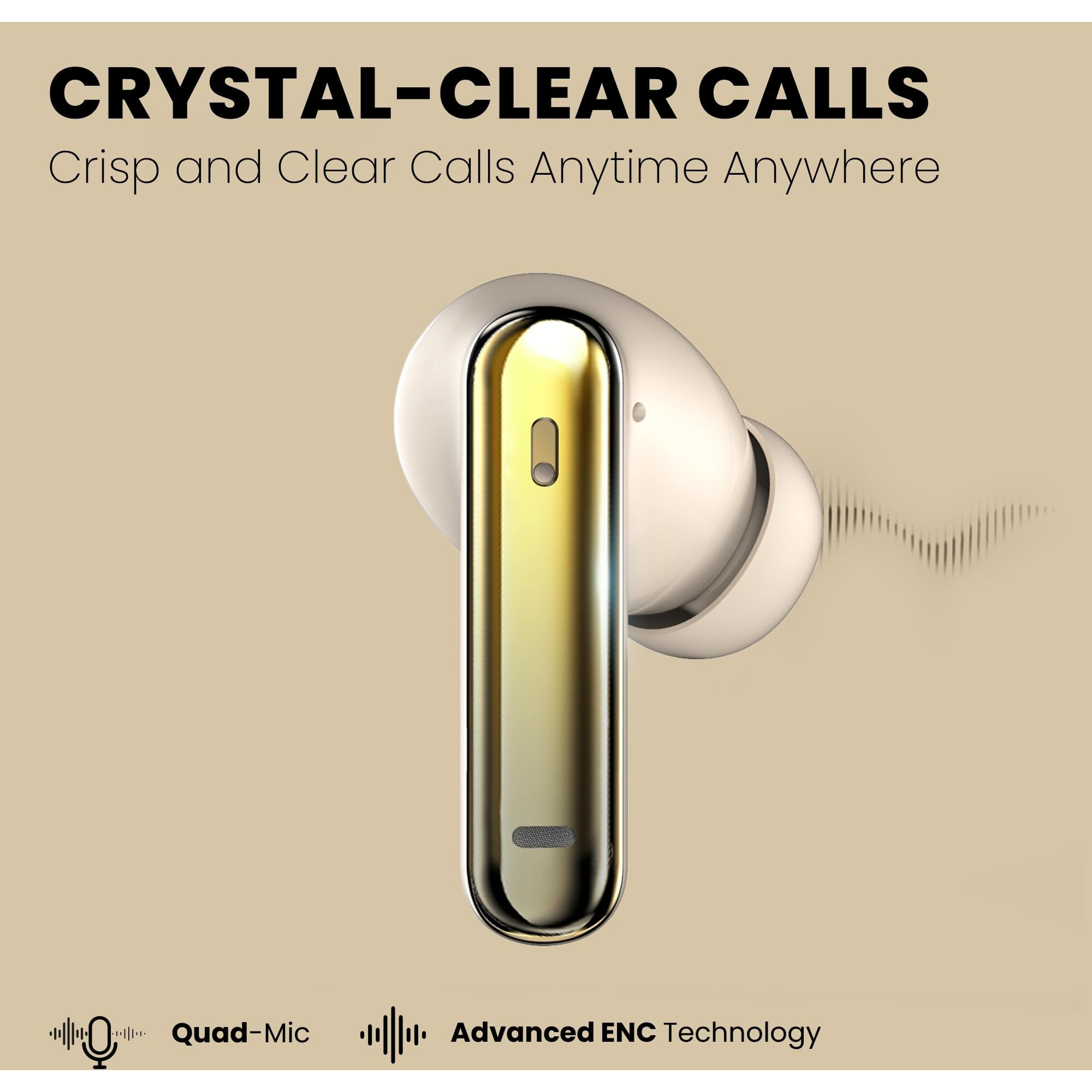 truke New Launched Q1 Lite True Wireless in Ear Earbuds, 48H Playtime Ear Buds, Crystal-Clear Calls, Fast Charging, Elegant Royal Design, Bluetooth 5.4, Noise Cancellation, Gaming Mode (Gold)