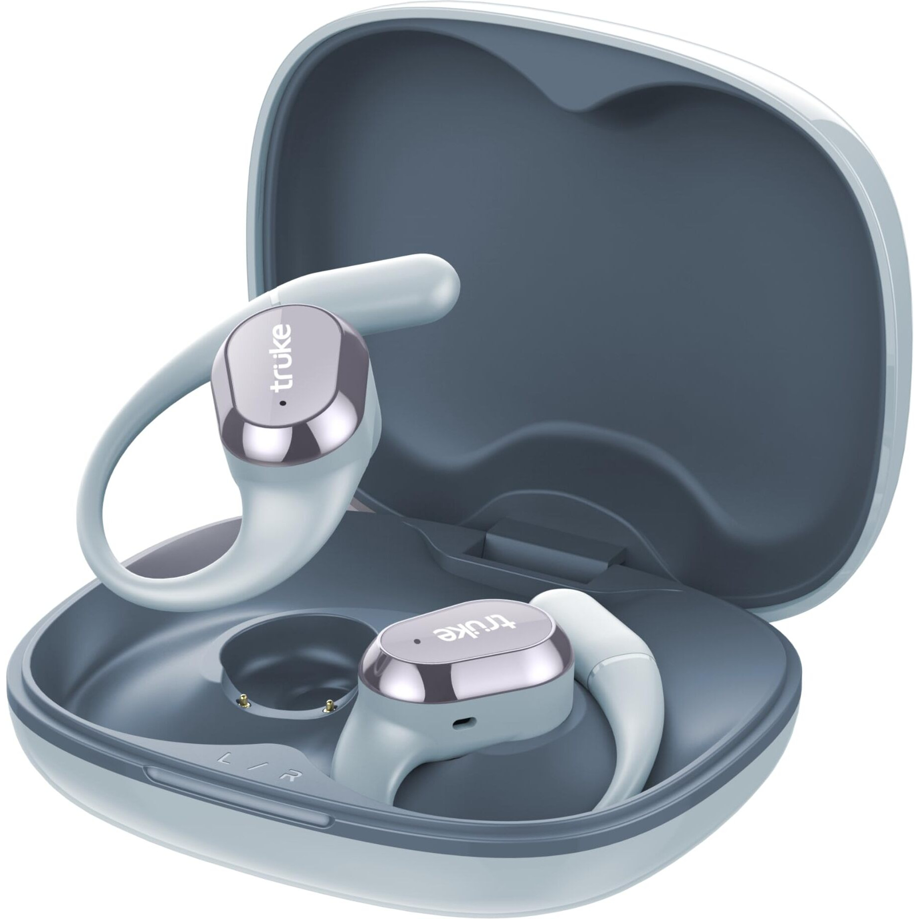 Truke Newly Launched Buds Liberty Open Ear Wireless Earbuds with 360Spatial Audio Experience, 16mm Beryllium Speaker, 60H Playtime, Quad Mic for Crystal-Clear Calls, Fast Charging, BT5.4 (Slate Blue)