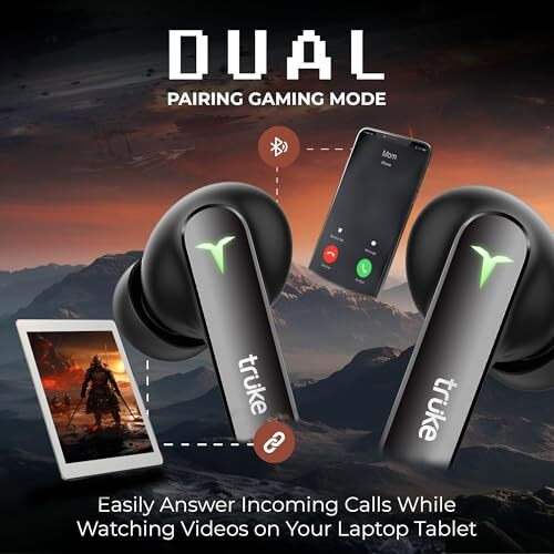 truke New Launch BTG Flex True Wireless in Ear Earbuds, Dual Pairing Ear Buds, 40ms Low Latency Gaming Mode, 60H Playtime Fast Charging, HiFi DSP Sound, Quad-Mic ENC, 13mm Driver,Bluetooth 5.4(Black)