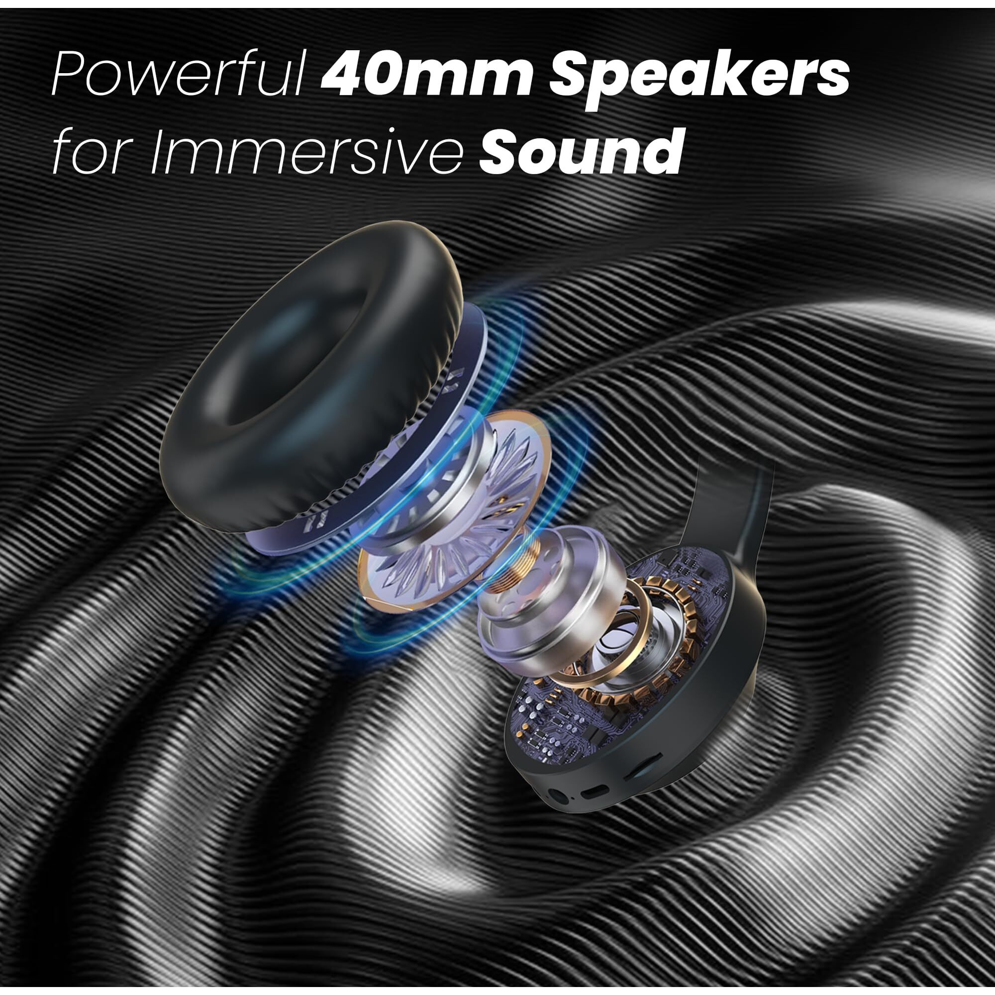 truke Newly Launched BTG 500 Over The Ear Gaming Headphone with 40mm Drivers, 10H of Playtime, Dual Pairing, Gaming Mode (50ms Latency) with RGB LEDs, TF Card with Volume Control, BT 5.4(Metal Black)
