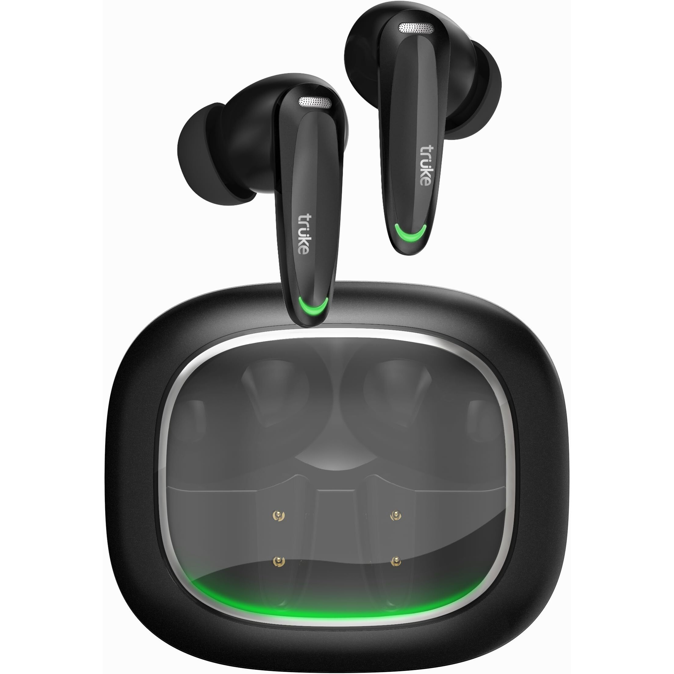 truke New Launch BTG Crystal True Wireless in Ear Buds with Dual Pairing, Spatial Audio Earbuds, 40ms Low Latency, 68H Playtime Fast Charge, HiFi DSP Sound, 4Mics ENC 13mm Driver, Bluetooth 5.4-Black