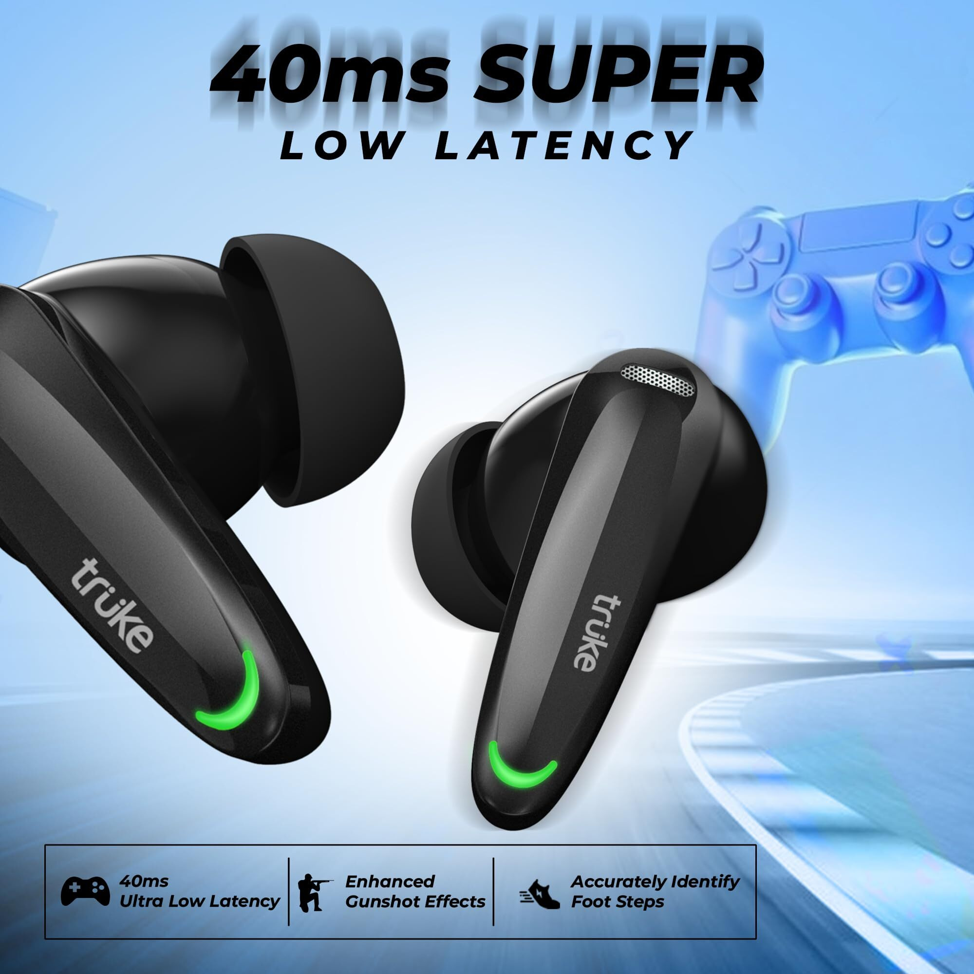 truke New Launch BTG Crystal True Wireless in Ear Buds with Dual Pairing, Spatial Audio Earbuds, 40ms Low Latency, 68H Playtime Fast Charge, HiFi DSP Sound, 4Mics ENC 13mm Driver, Bluetooth 5.4-Black