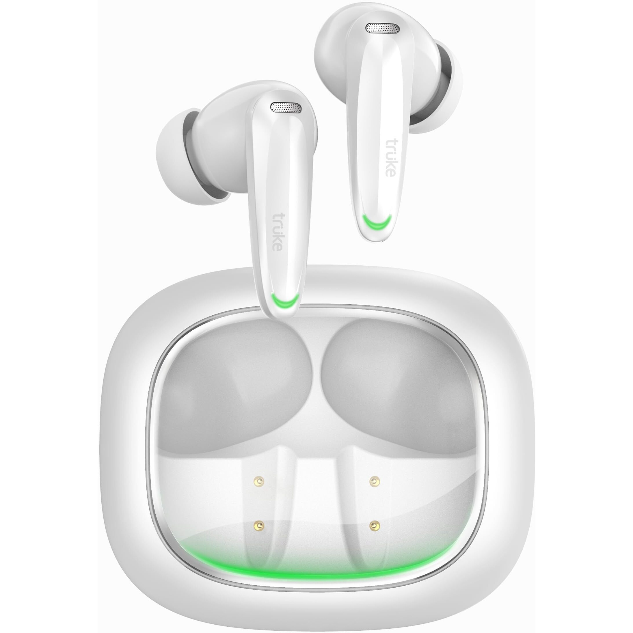 truke New Launch BTG Crystal True Wireless in Ear Buds with Dual Pairing, Spatial Audio Earbuds, 40ms Low Latency, 68H Playtime Fast Charge, HiFi DSP Sound, 4Mics ENC 13mm Driver, Bluetooth 5.4-White