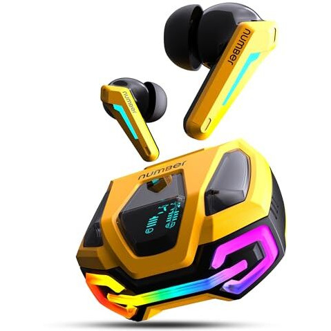 numBer Super Buds GT M9 ANC (32db) Truly Wireless in Ear Earbuds with 60H Playtime, Dual Pairing Ear Buds, 35ms Low Latency, 13mm Speakers, 4Mic ENC, BT 5.4, Fast Charging, Made in India(Glass Yellow)