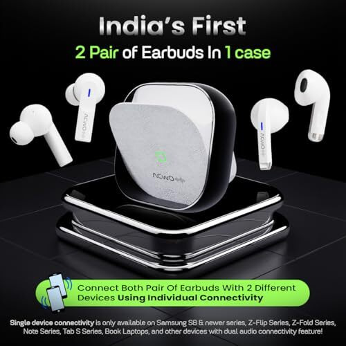 ACwO DwOTS Fire India's First in-Ear + Half-in-Earbuds in one case, 3+3 EQ Modes, Wireless Charging Enabled, AI-ENC with Quad Mic - Moon White