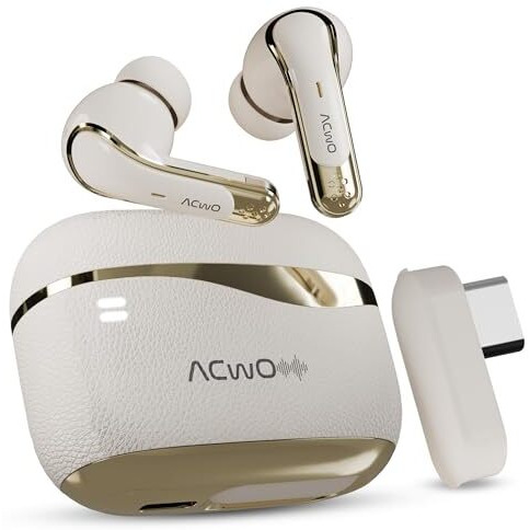 ACwO DwOTS X Gaming in Ear Earbuds - ANC, Near Zero Latency 2.4GHz with C Type Dongle, 50 Hrs Playtime, Quad Mic ENC, IPX5, HYPERBOOST Fast Charge, Bluetooth 5.4, 32dB ANC (French Creame)
