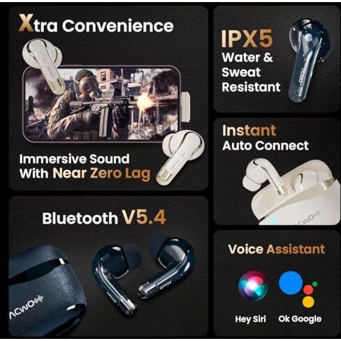 ACwO DwOTS X Gaming in Ear Earbuds - ANC, Near Zero Latency 2.4GHz with C Type Dongle, 50 Hrs Playtime, Quad Mic ENC, IPX5, HYPERBOOST Fast Charge, Bluetooth 5.4, 32dB ANC (French Creame)
