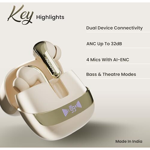 ACwO DwOTS 747 TWS Earbuds | Dual Device Connectivity | ANC 32dB | 4 AI-ENC Mics | 65H Playback | Bass & Theatre Modes | 3D Spatial Audio | Bluetooth 5.4 | Coffee Cream