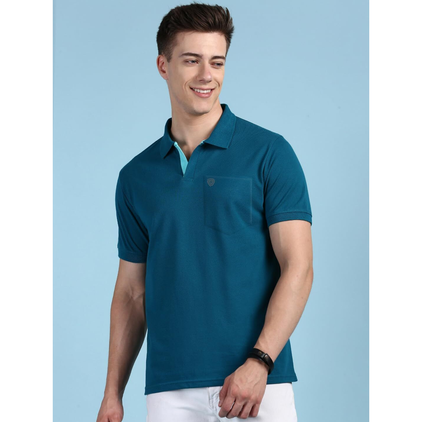 Lux Cozi Men's Half Sleeve Soild Casual T-Shirt with Chest Pocket_COZI_2122_EMRAD_L_1PC Emerald
