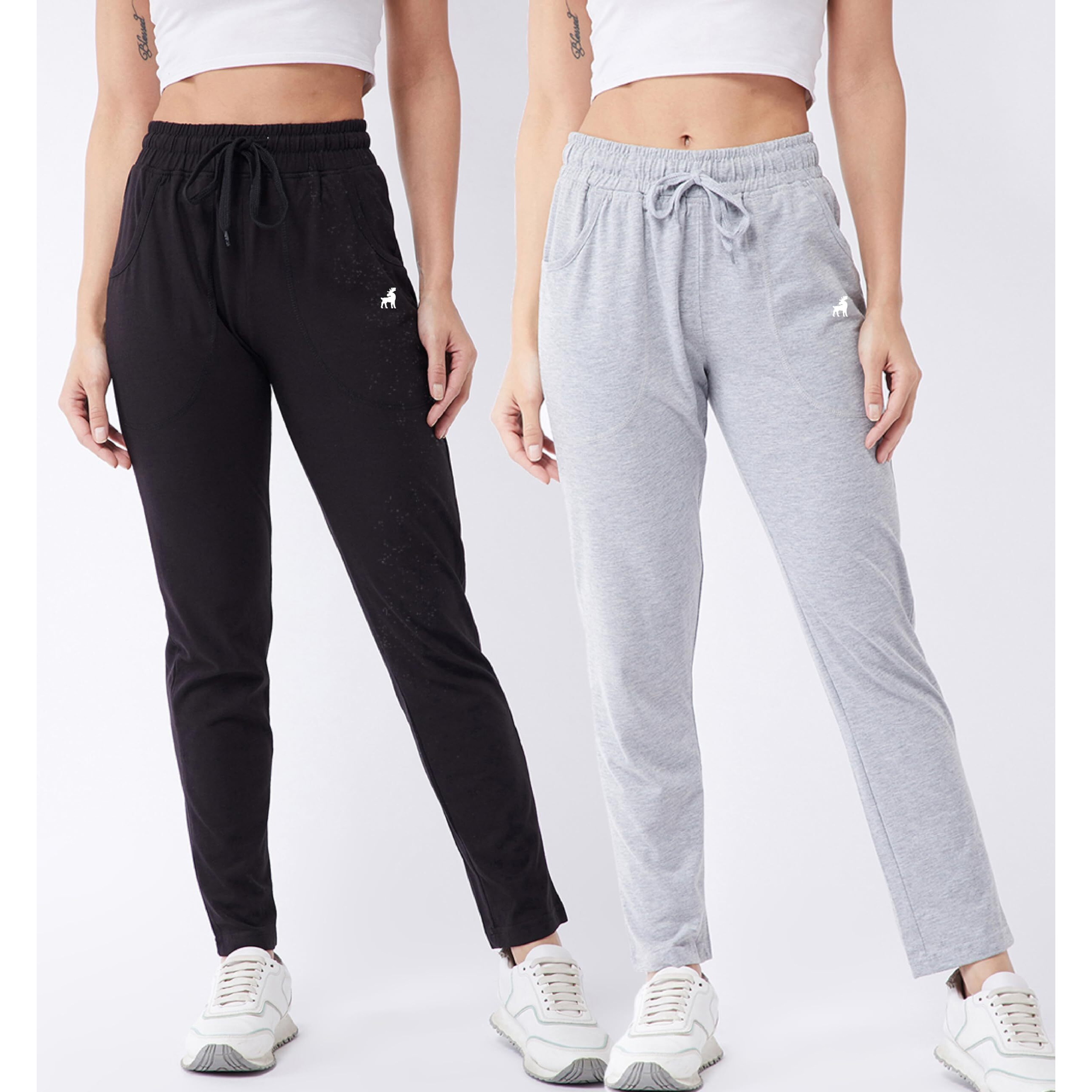 Modeve  Women Cotton Blend Pack of 2 Track Pant for Summer || Women Lower || Women Pyjama || Lounge Pants_Black and Light Grey_Large