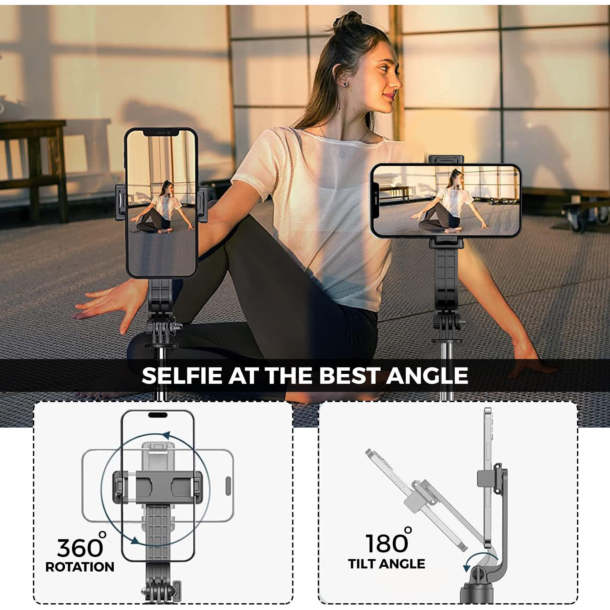 WeCool S6 Reinforced Bluetooth Selfie Stick with Tripod Stand, 45inc/ 130cm Long Selfie Stick with 6-Section Stable Base, Detachable Mobile Holder, Compatible with Mobile/GoPro for Video & Photoshoot