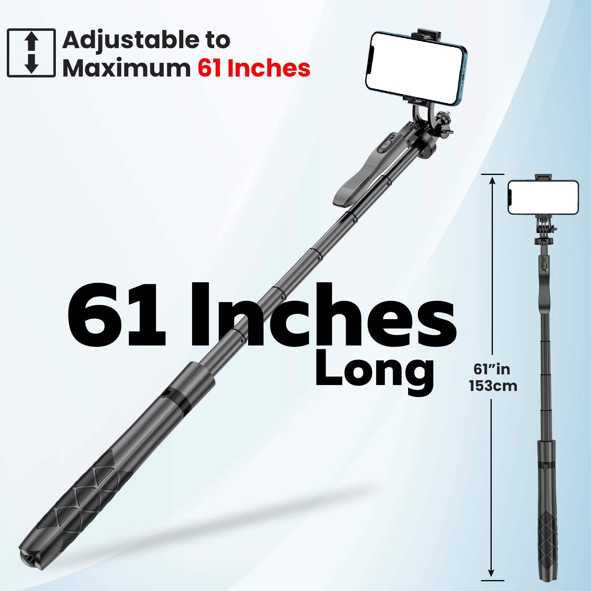 WeCool S5 Selfie Stick with Tripod Stand, 6section Telescopic Pole with 62in/158cm Long Stick, Ultimate Stability with 360 Rotating Handle & Reinforced Tripod Stand, Selfie Stick for Photos &Vlogging