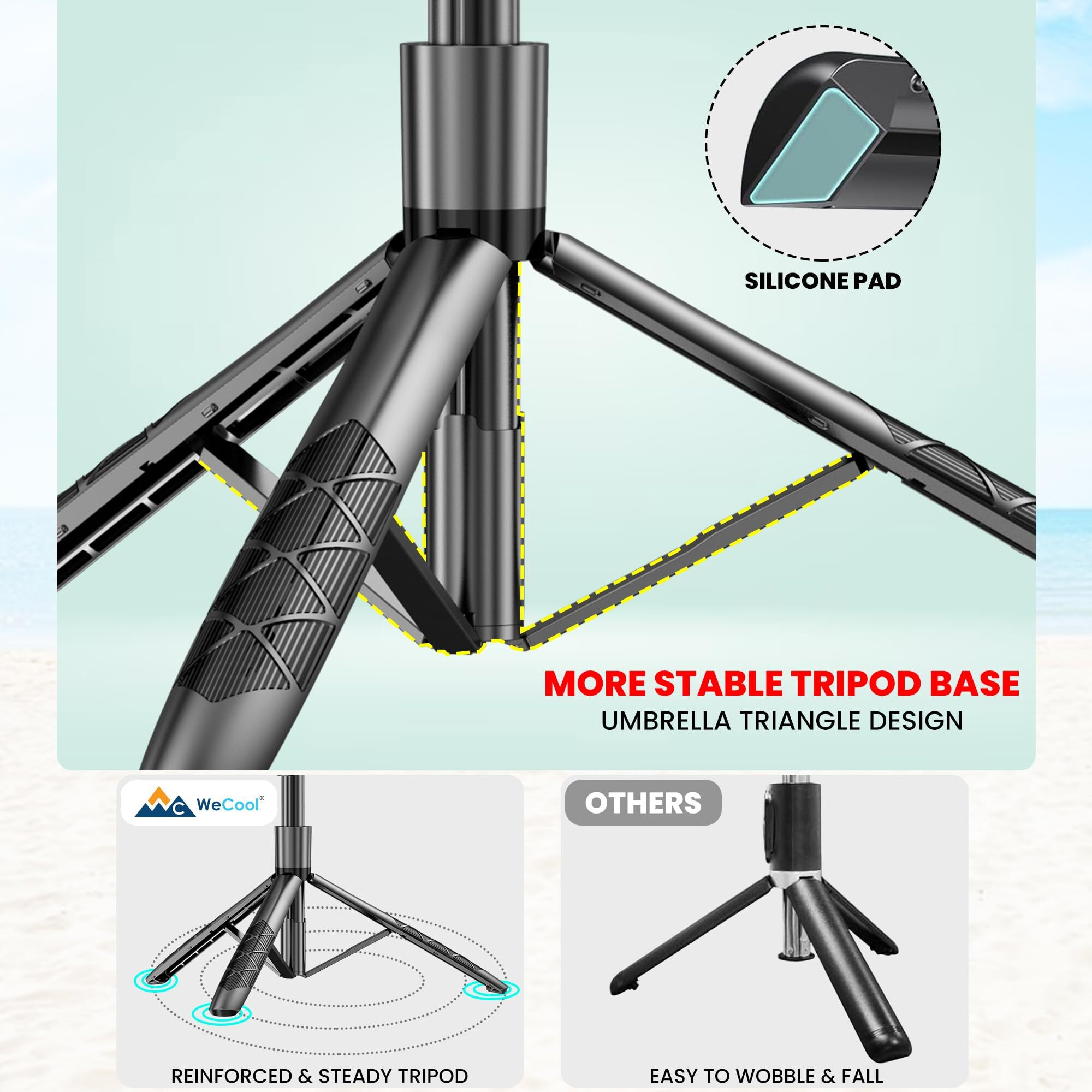 WeCool S5 Selfie Stick with Tripod Stand, 6section Telescopic Pole with 62in/158cm Long Stick, Ultimate Stability with 360 Rotating Handle & Reinforced Tripod Stand, Selfie Stick for Photos &Vlogging