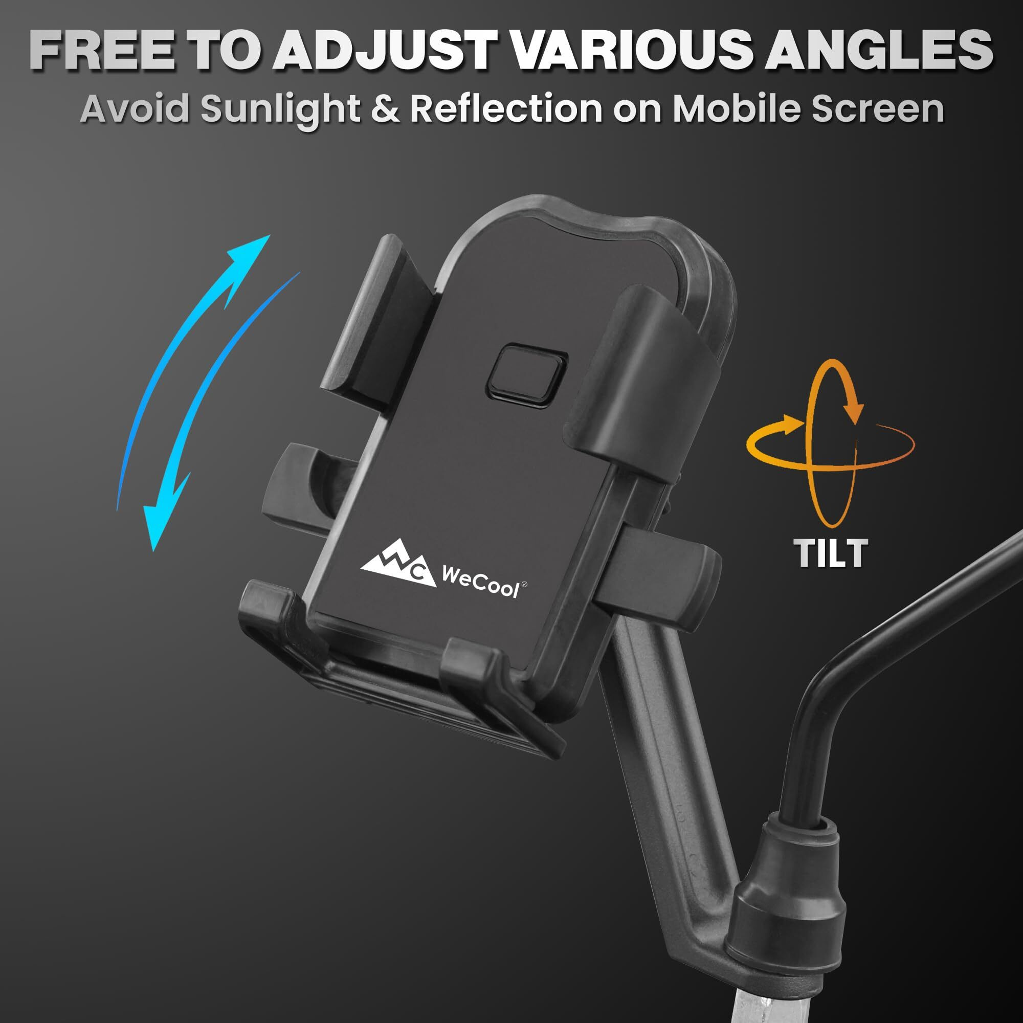 WeCool Metal B2 One Click Button Controlled Mobile Holder for Bikes/Motorcycle/Mobile Holder for Scooty, Ideal for Maps and GPS Navigation with Auto Locking, Anti Shaking, Anti Fall and Firm Grip