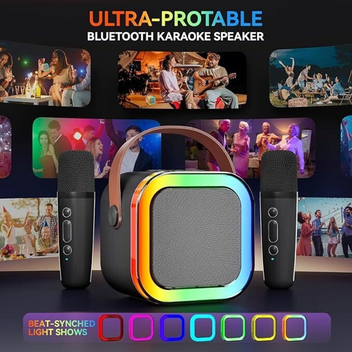 INEFABLE Mini Karaoke Machine Microphone Portable Bluetooth Wireless Speaker With Wireless Mic For Music Toys Christmas Birthday Gifts for Girls & Boys 4,5,6,7,8,9,10,11,12 Year Old - Set Of 1 (Peach)