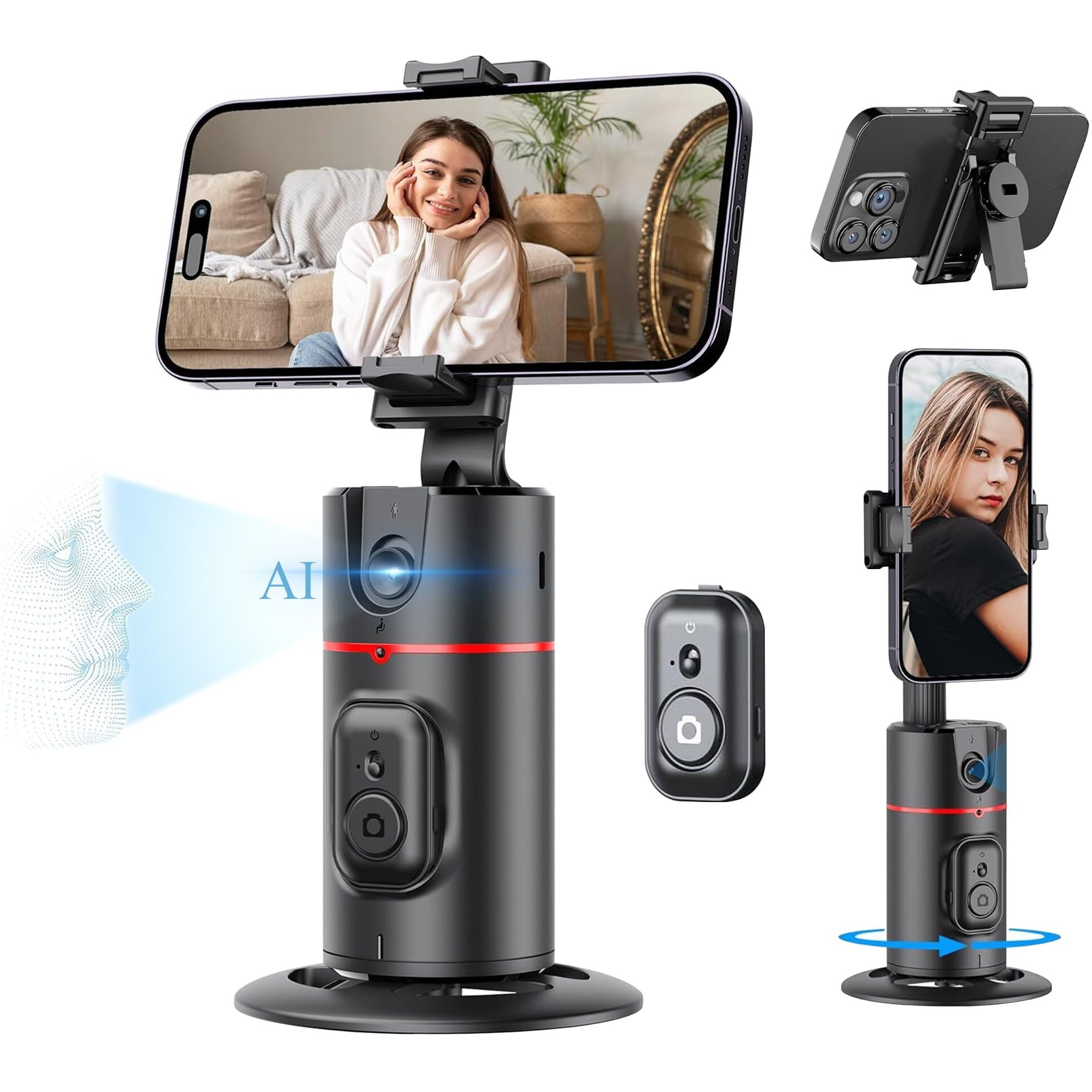 WeCool Auto Face Tracking Tripod,360 Rotation Mobile Holder for Smart Video&Photo Shooting with Remote,No App Needed,Gimbal Stabilizer with Gesture Control for Vlog,Streaming & Video Recording,Black