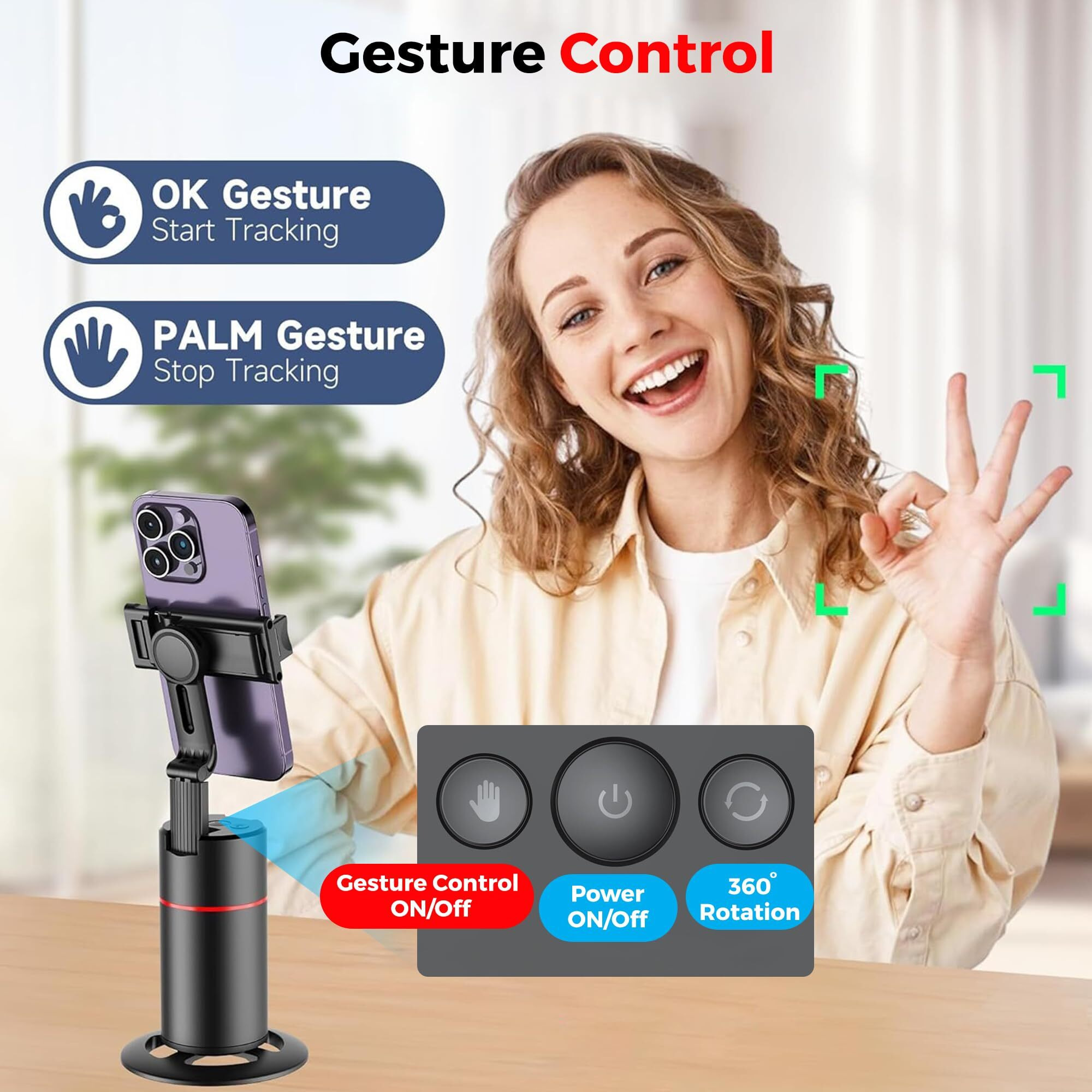 WeCool Auto Face Tracking Tripod,360 Rotation Mobile Holder for Smart Video&Photo Shooting with Remote,No App Needed,Gimbal Stabilizer with Gesture Control for Vlog,Streaming & Video Recording,Black