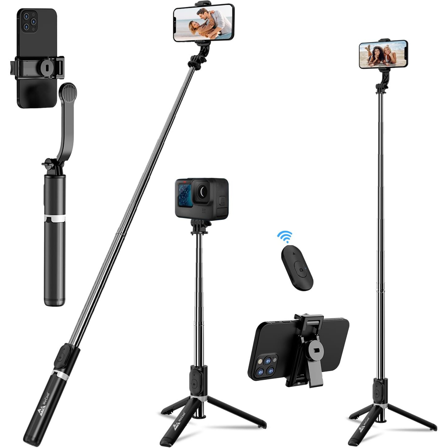 WeCool S2 Selfie Stick with Tripod Stand, 41 inch/104 cm Selfie Stick with Wireless Remote, Detachable Mobile Holder, Selfie Stick Compatible for iPhone/Android, Ideal for Vlogging & Photo Shoot.