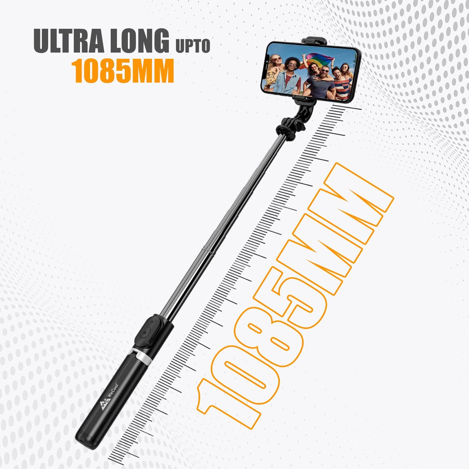 WeCool S2 Selfie Stick with Tripod Stand, 41 inch/104 cm Selfie Stick with Wireless Remote, Detachable Mobile Holder, Selfie Stick Compatible for iPhone/Android, Ideal for Vlogging & Photo Shoot.