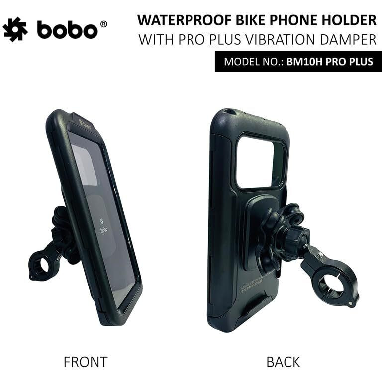 BOBO BM10H PRO Plus Handlebar Mount with PRO Plus Vibration Damper, Fully Waterproof Bike/Motorcycle/Scooter Mobile Phone Holder Mount, Ideal for Maps and GPS Navigation (Black)