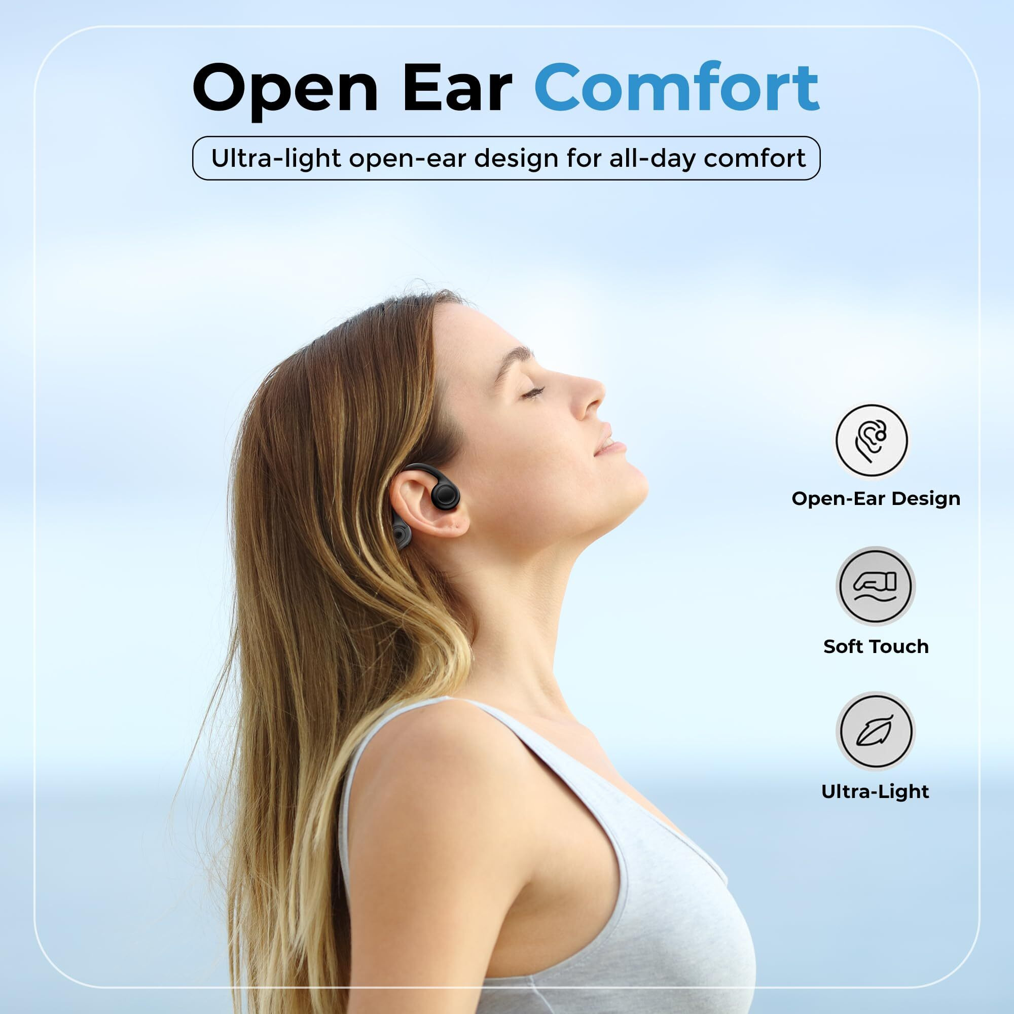 WeCool Moonwalk M1 Bone Conduction Open Ear Headphones, 5.4 Bluetooth Earphones, IPX5 Water & Sweatproof Comfort-fit Earphones with Ear Hook, Ideal for Cycling, Hiking, Sports, Gym, Workout- Black