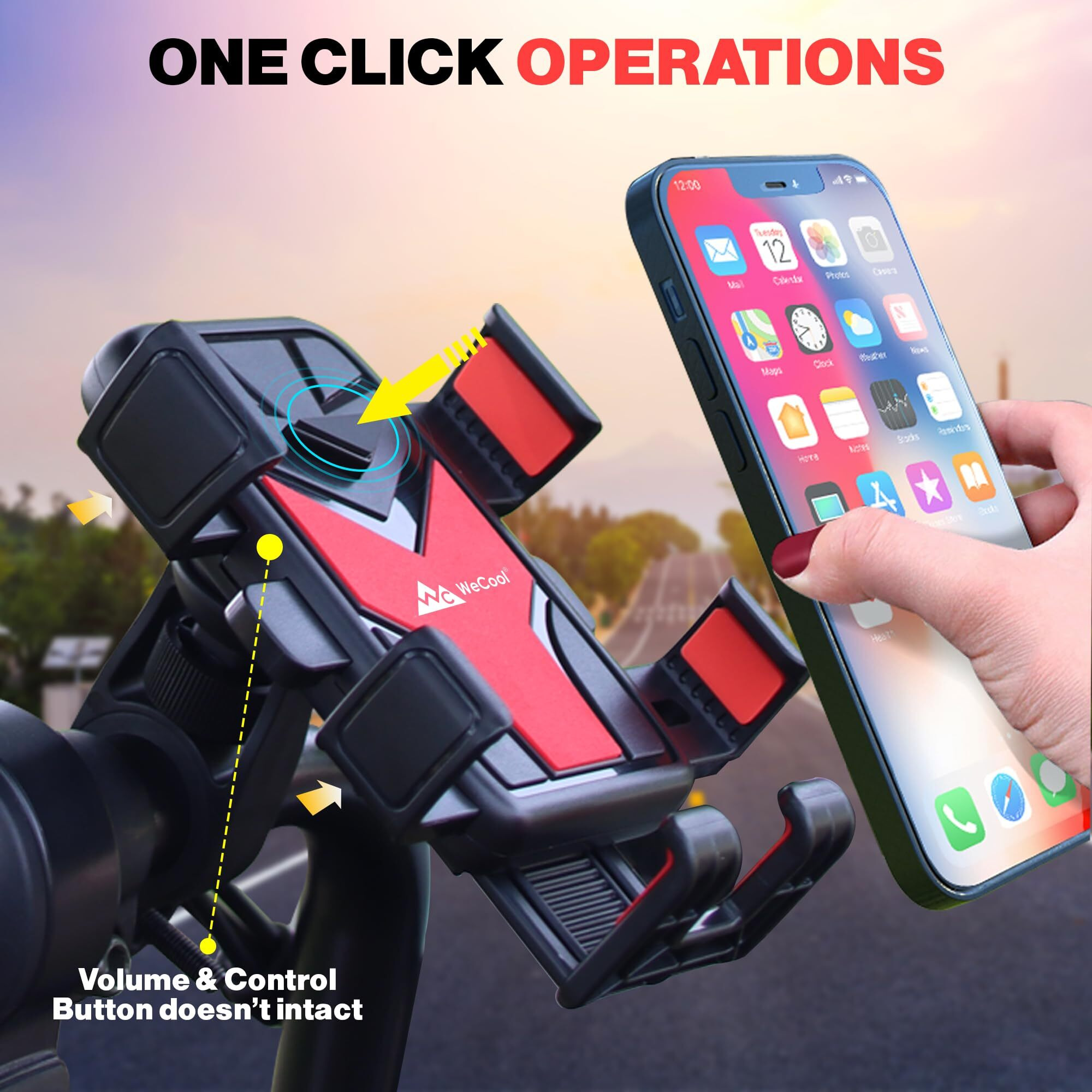 WeCool B3 One-click locking Mobile Holder for Bikes, Anti-shaking design, 3-directional cushioning pads, 360 rotation,Securely holds 6-9 cm phones, perfect for mounting map and GPS navigation devices
