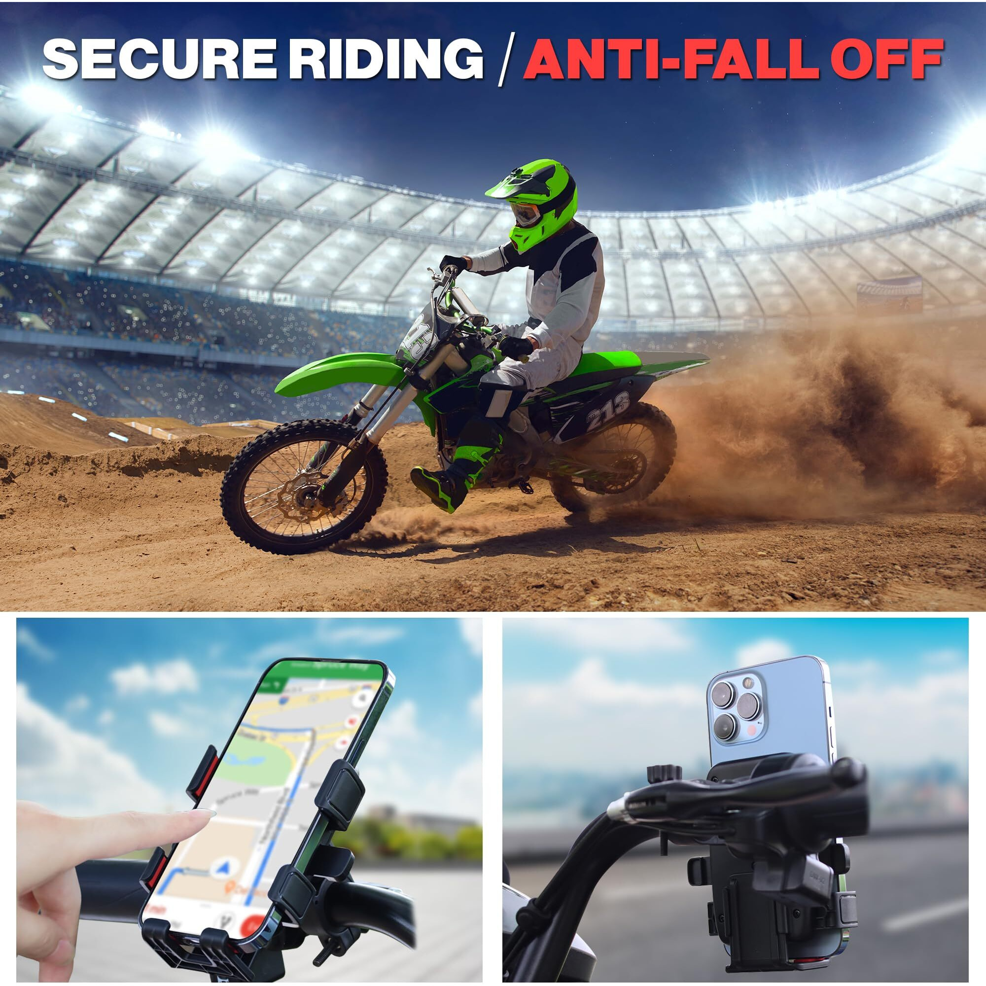 WeCool B3 One-click locking Mobile Holder for Bikes, Anti-shaking design, 3-directional cushioning pads, 360 rotation,Securely holds 6-9 cm phones, perfect for mounting map and GPS navigation devices