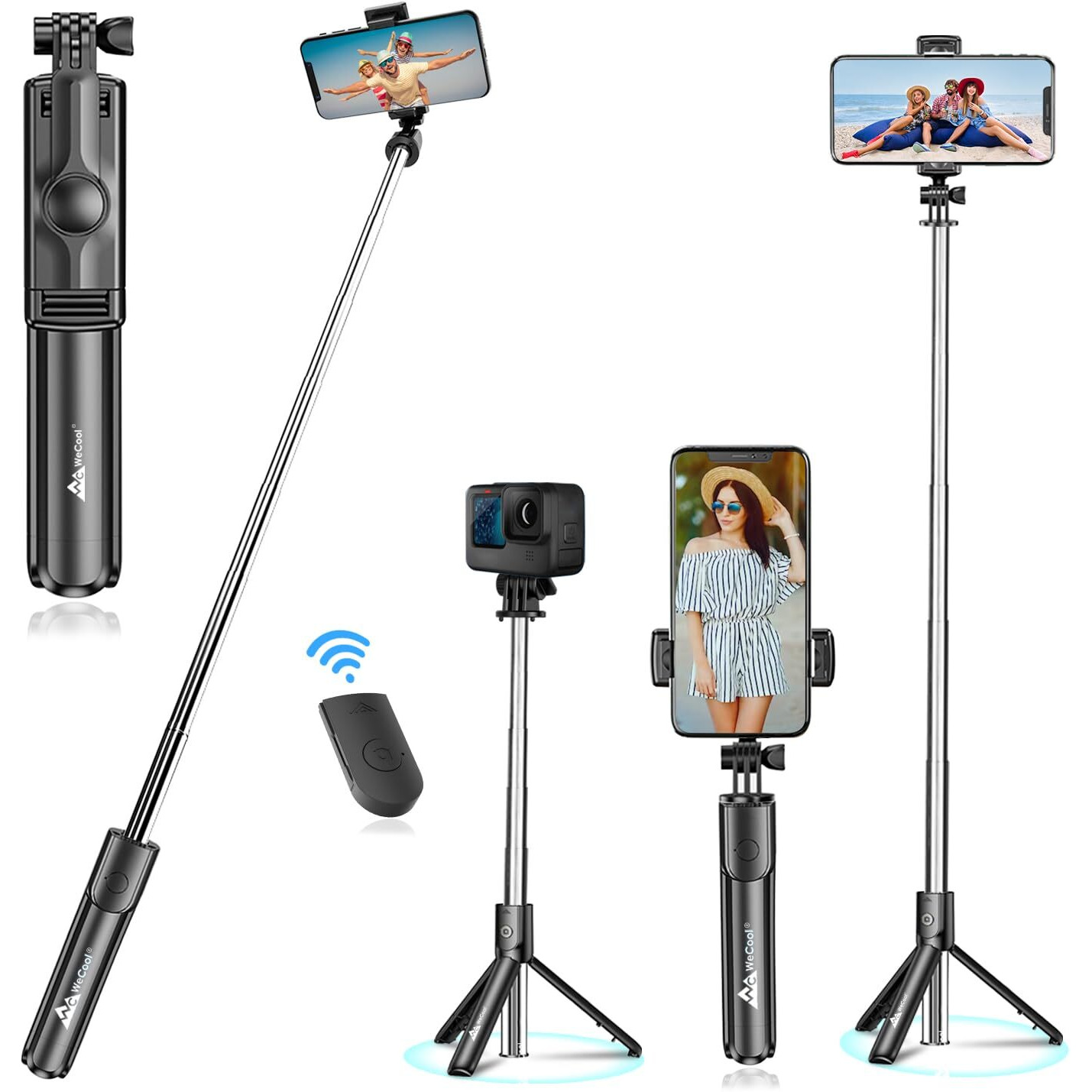 WeCool S1 Selfie Stick with Tripod Stand, 3-in-1 Multifunctional Selfie Stick with Detachable Wireless Remote for Vlogging & Photoshoot, Portable-Lightweight Selfie Stick for iPhone & Android Mobiles