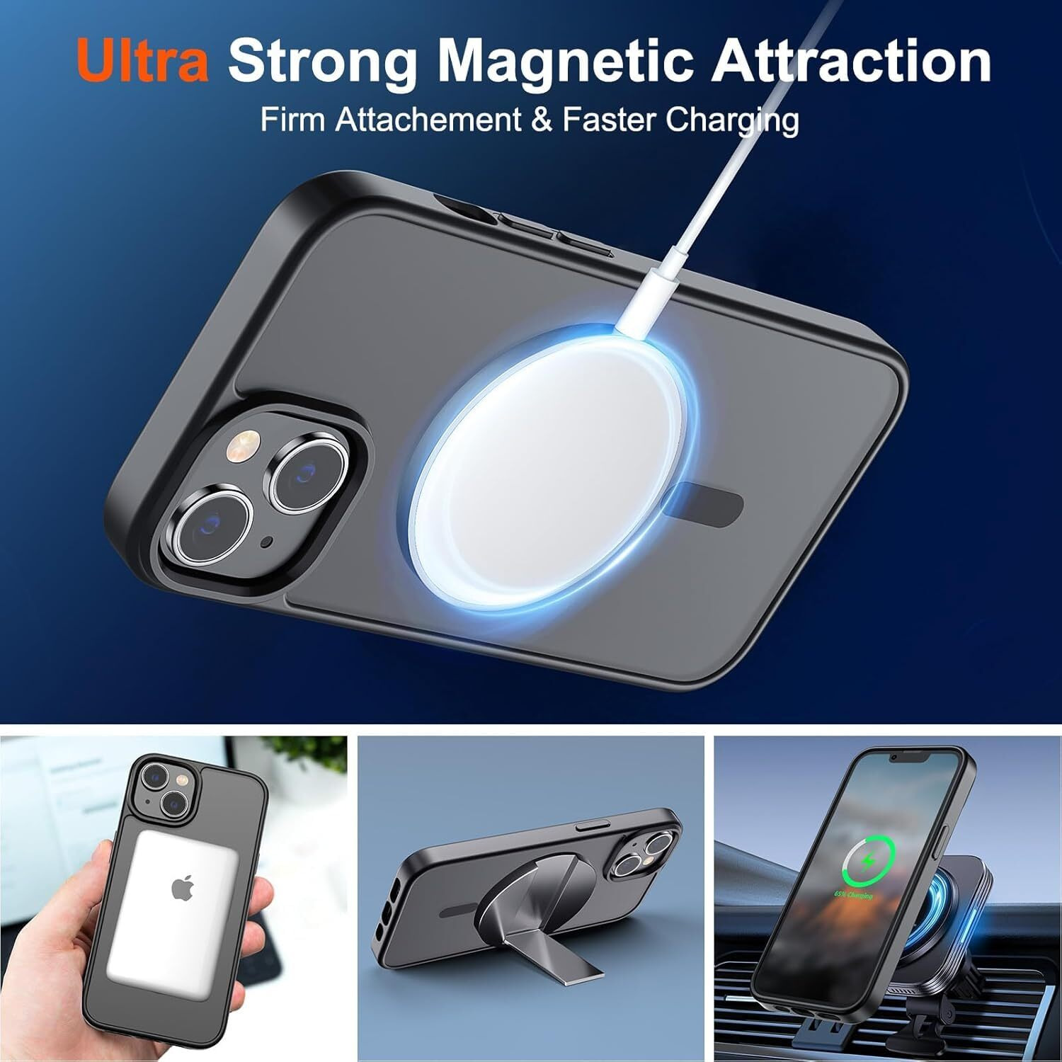 Sounce Shockproof Superior Drop Protection Cover Scratch Resistant Case Premium Armor Magsafe Designed Shield Strong Megnetic Adsorption with Polycarbonate Protection for iPhone 14/13 [Matte Black]